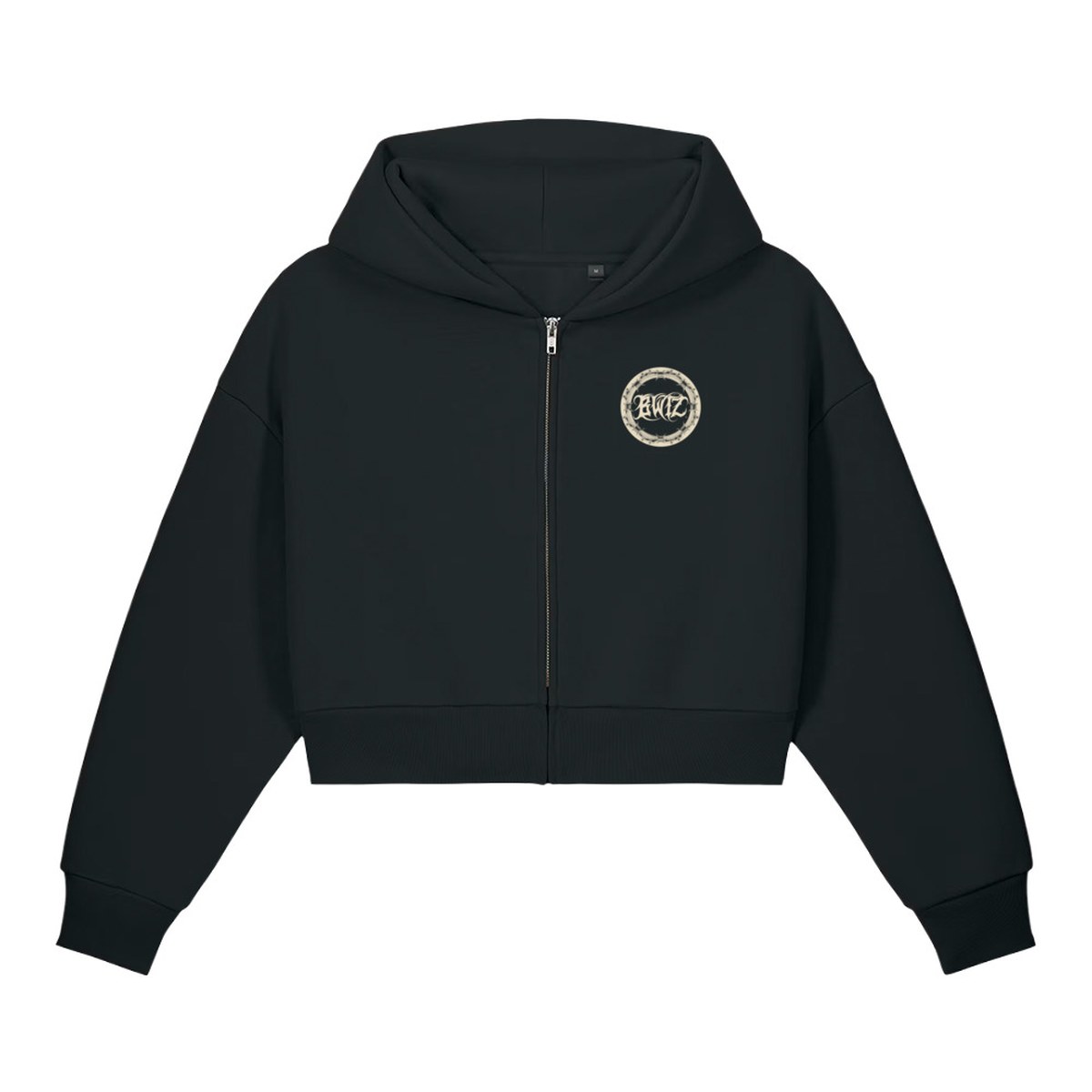 Bear Witness Cropped Zip Hoodie (Black) — Black