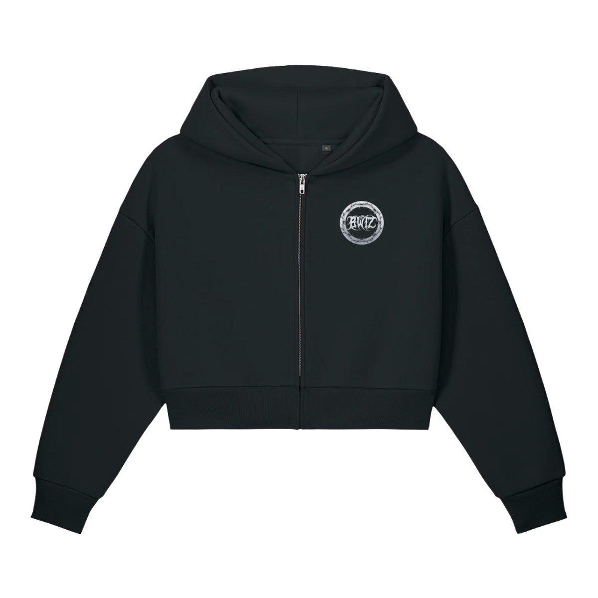 Bear Witness Cropped Zip Hoodie (Black) — Black / Silver