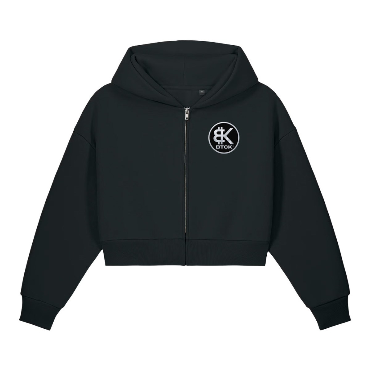 BTCK Cropped Zip Hoodie (Black) — Black / Silver