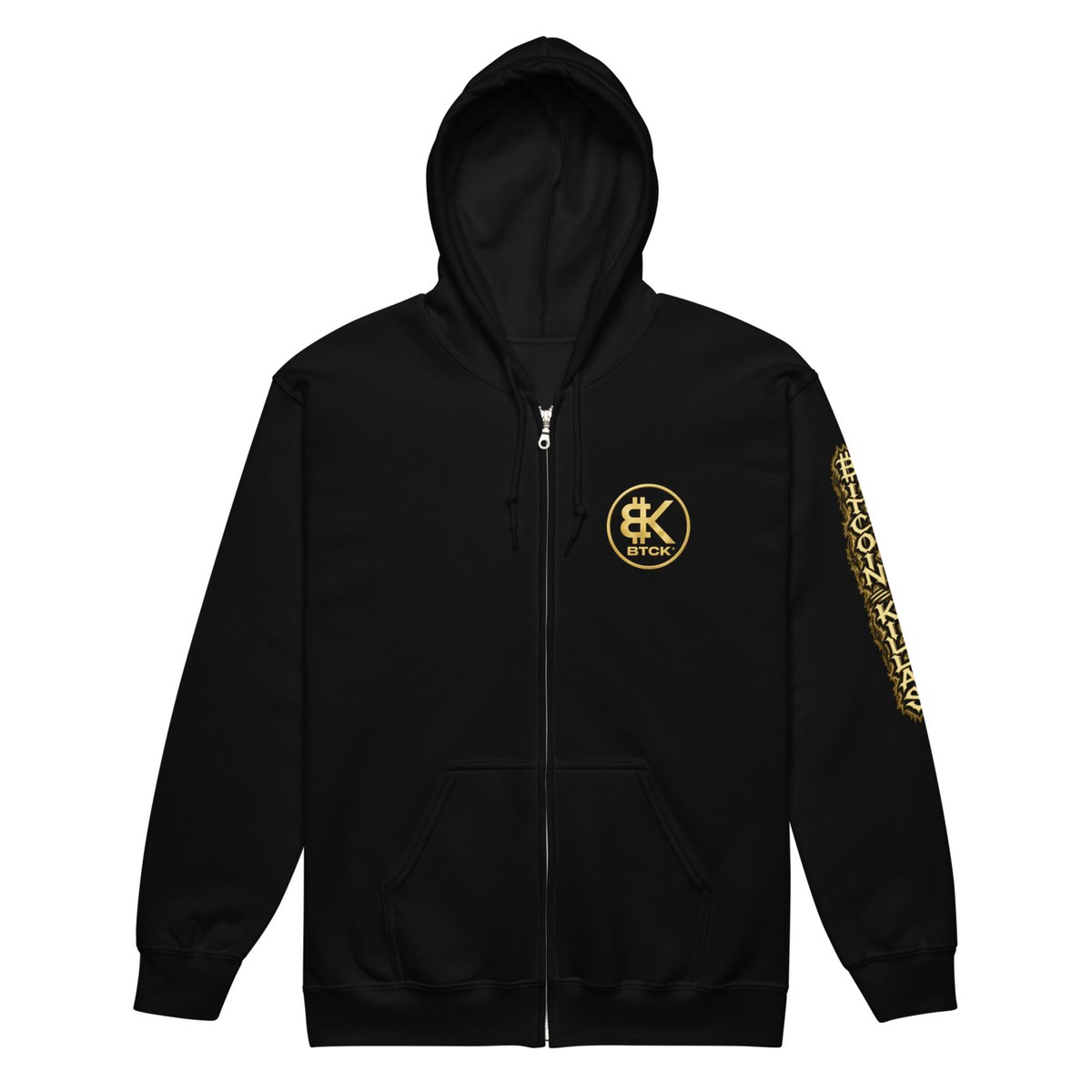 BTCK Zip Hoodie (Black) — Black / Gold