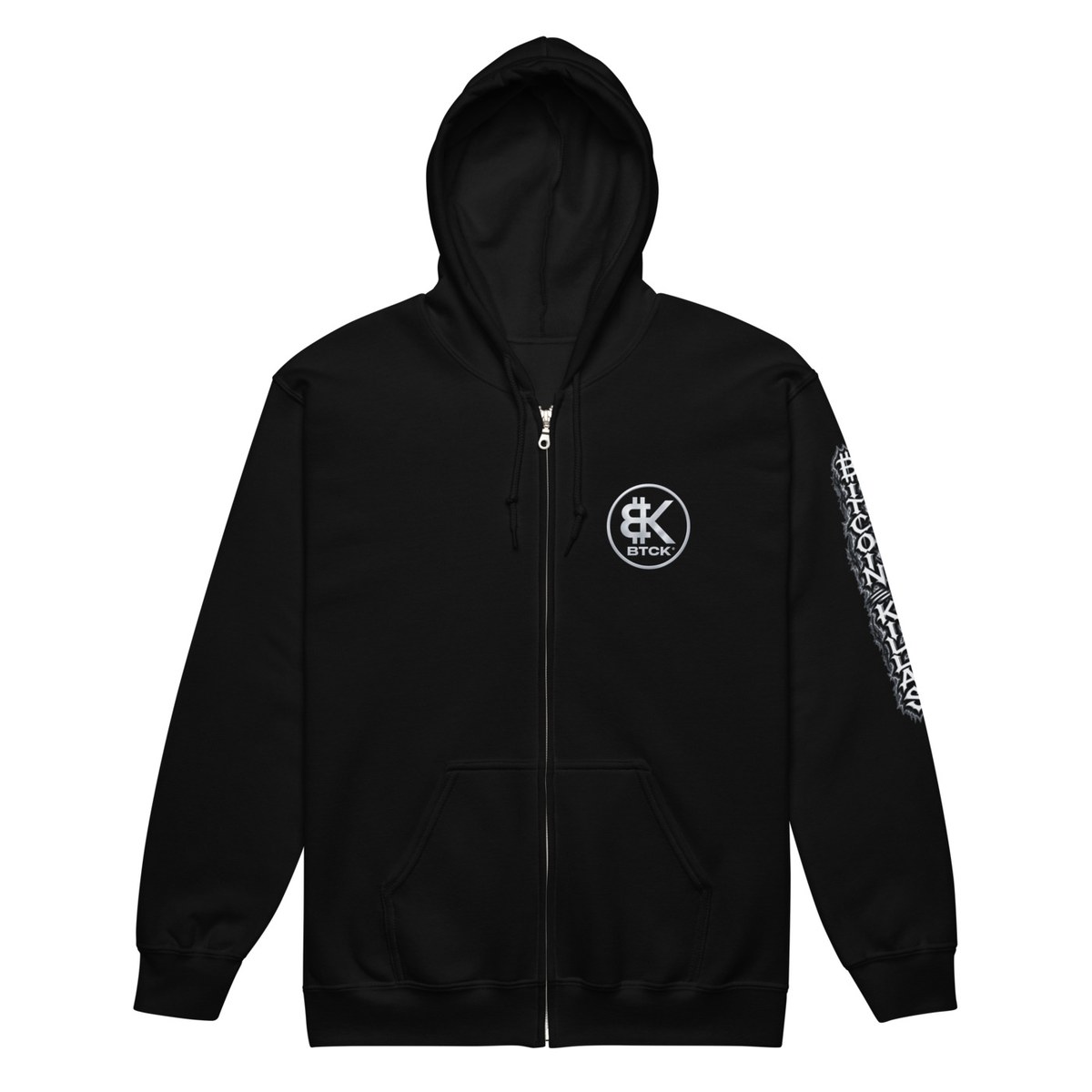 BTCK Zip Hoodie (Black) — Black / Silver