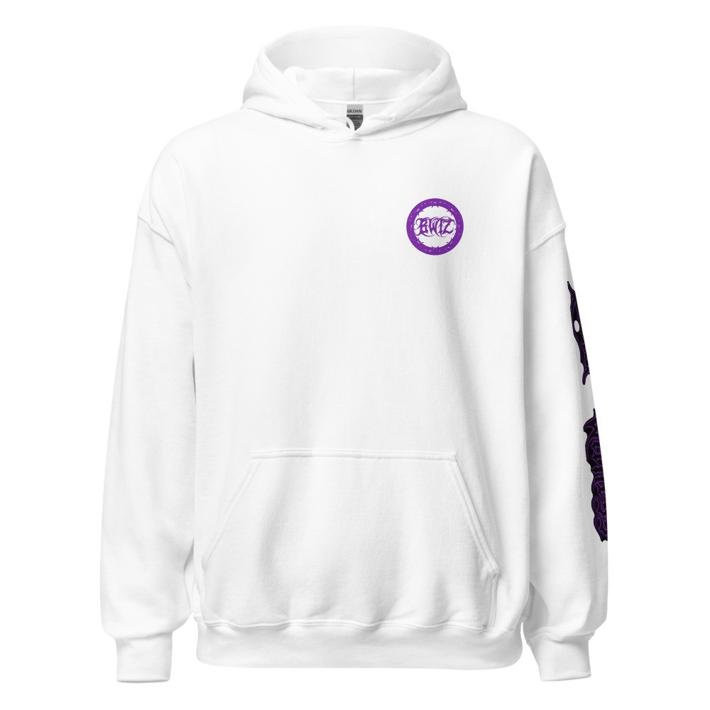 Bear Witness Hoodie - Purple Sleeve — White