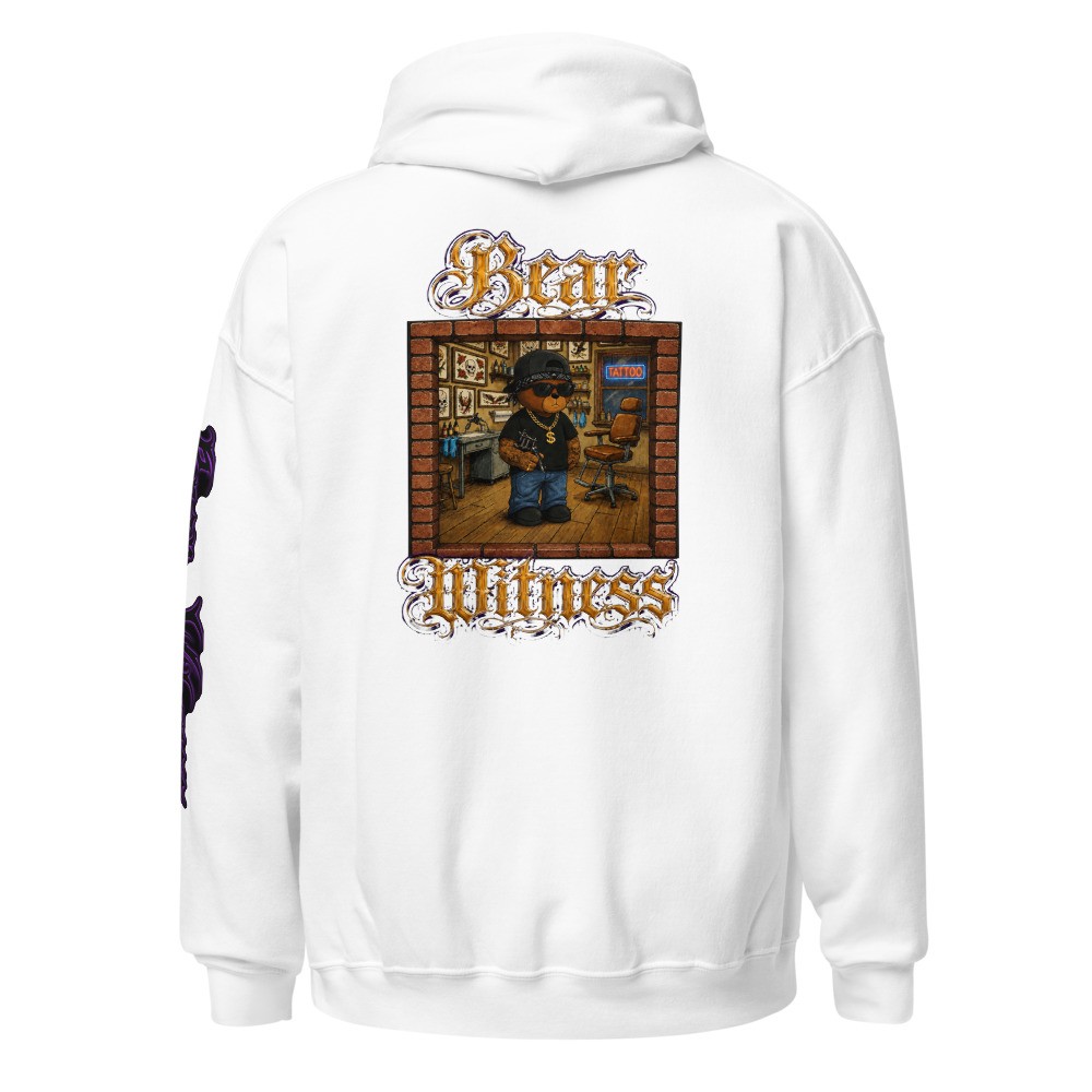 Bear Witness Hoodie - Purple Sleeve — White