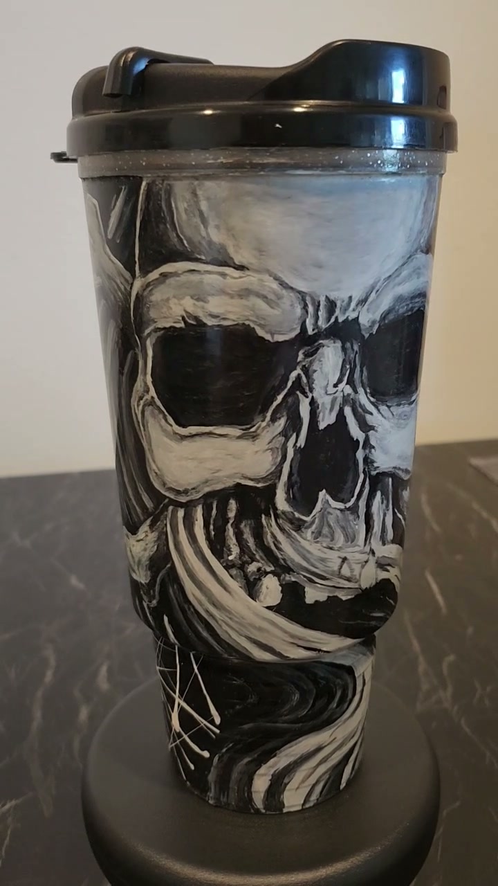 Hand-Painted Tumbler — Skull & Web
