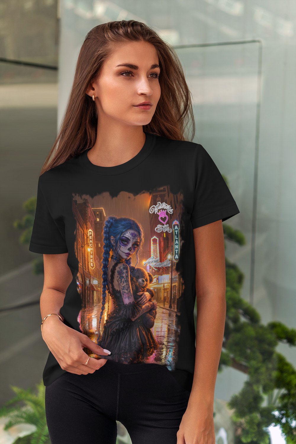 Witness Her — Atlanta Rain Sugar Skull Women’s Tee — Black