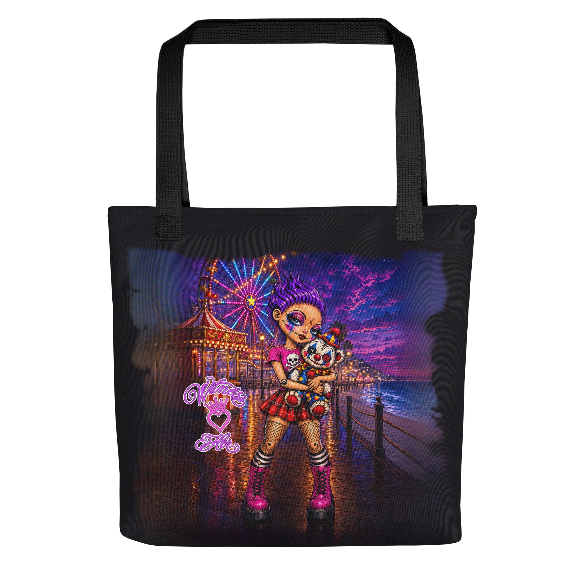 Witness Her — Carnival Clown Bear Tote — Black