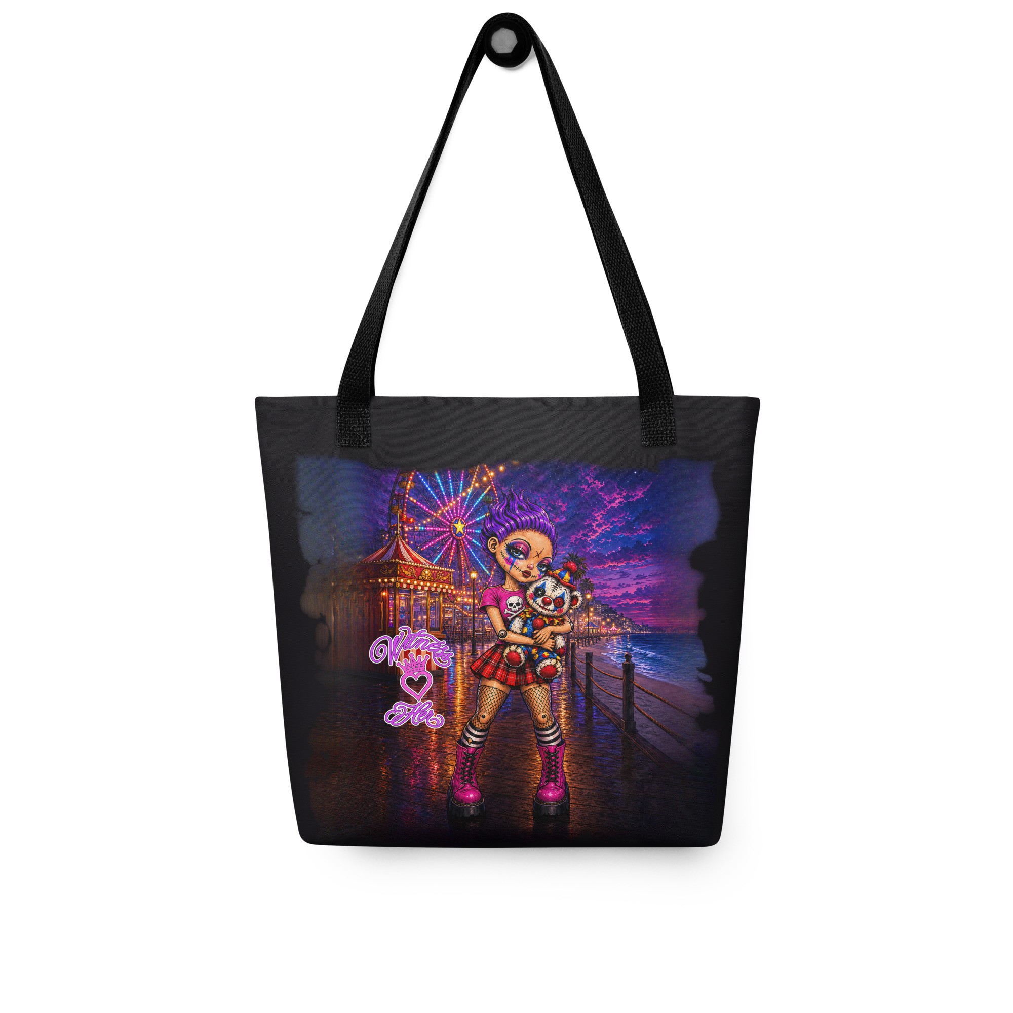 Witness Her — Carnival Clown Bear Tote — Black