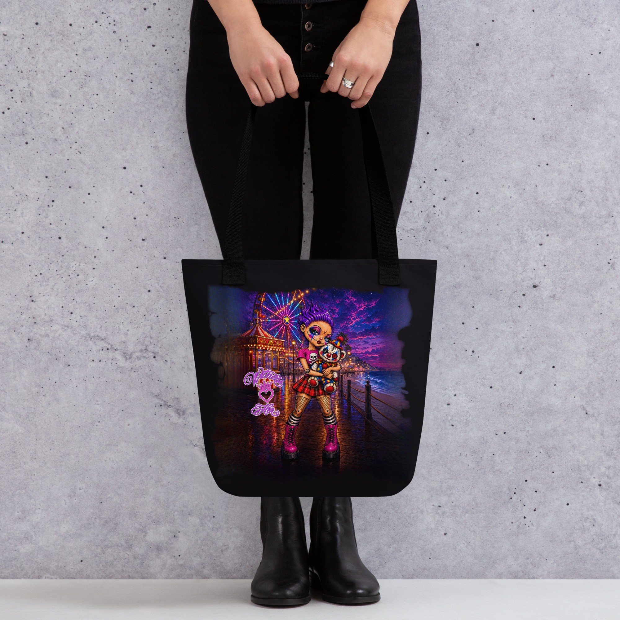 Witness Her — Carnival Clown Bear Tote — Black