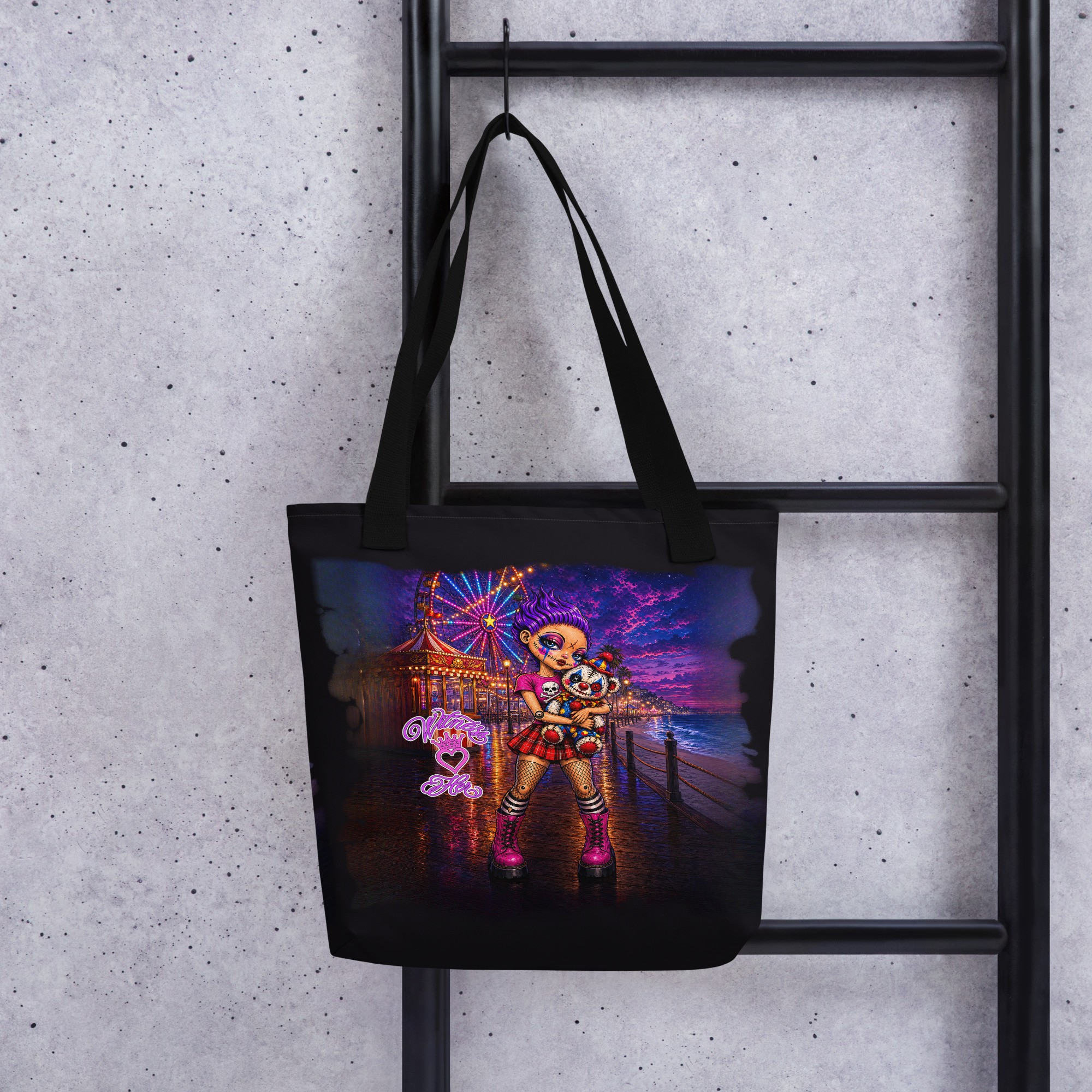 Witness Her — Carnival Clown Bear Tote — Black