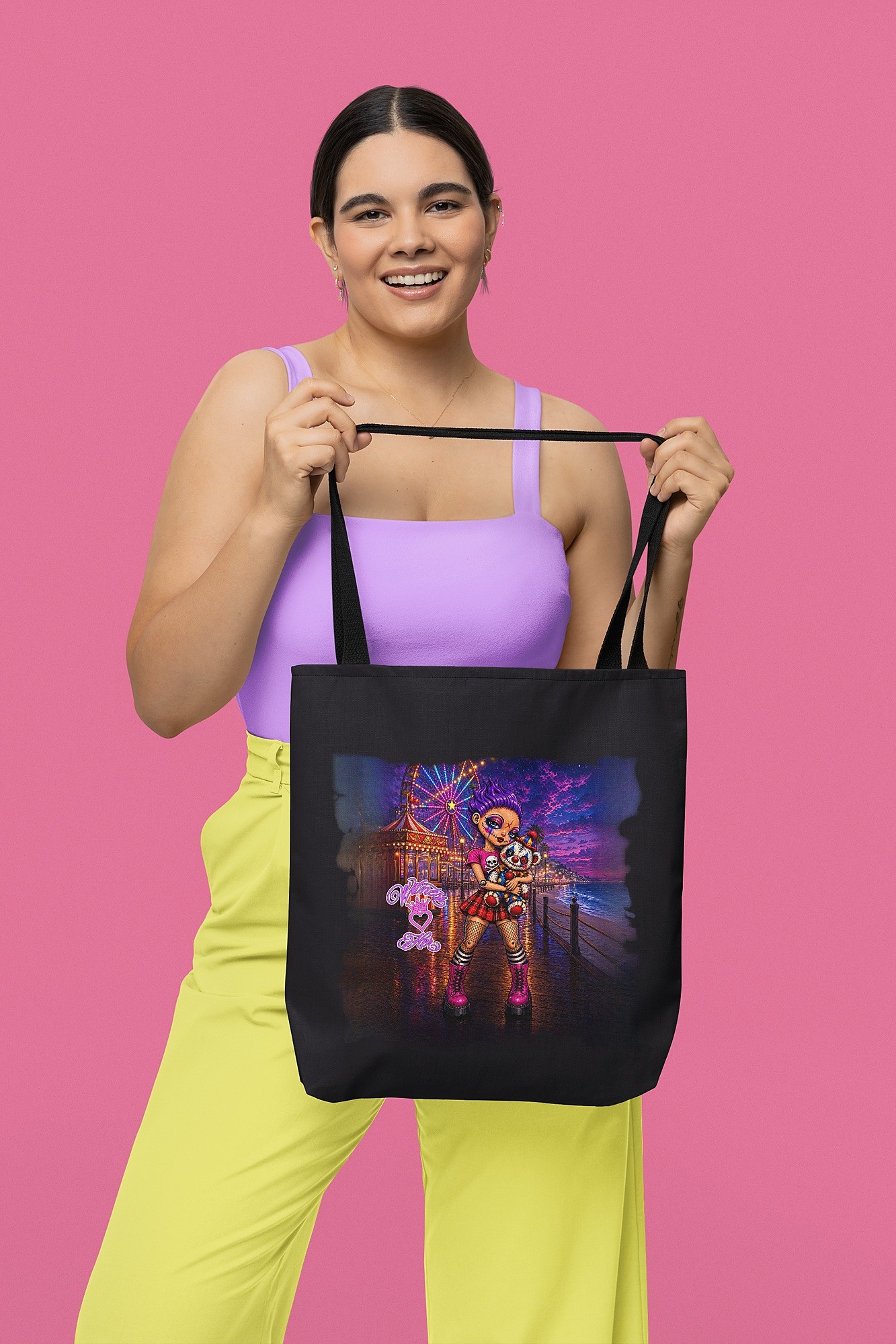 Witness Her — Carnival Clown Bear Tote — Black
