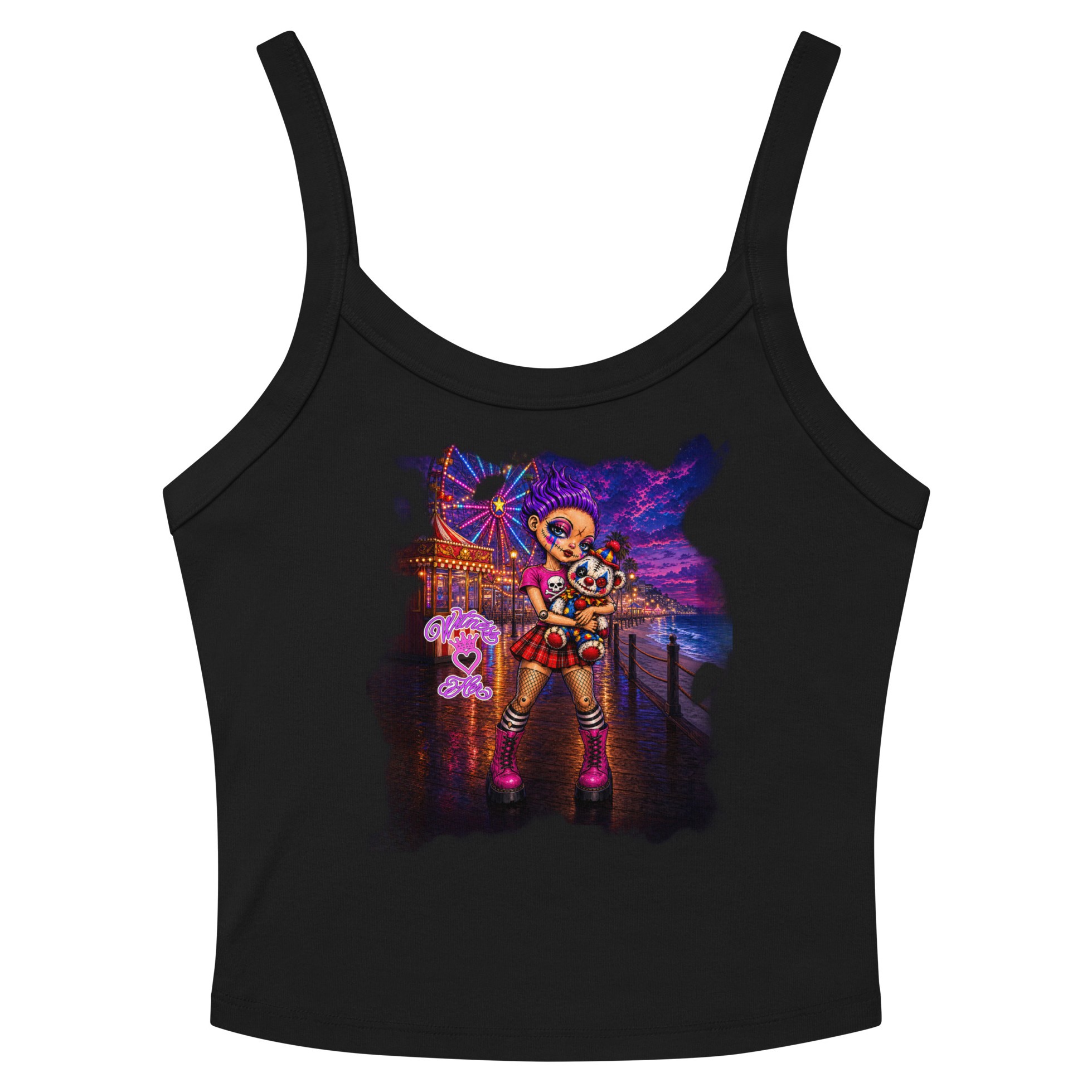 Witness Her — Carnival Clown Bear Women’s Micro-Rib Tank — Black