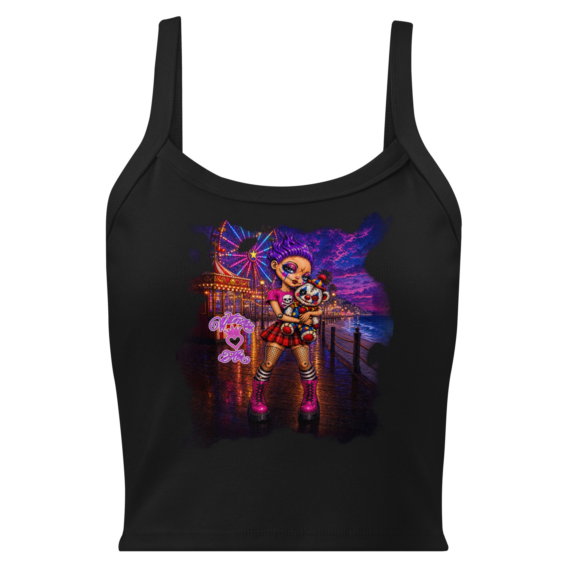 Witness Her — Carnival Clown Bear Women’s Micro-Rib Tank — Black