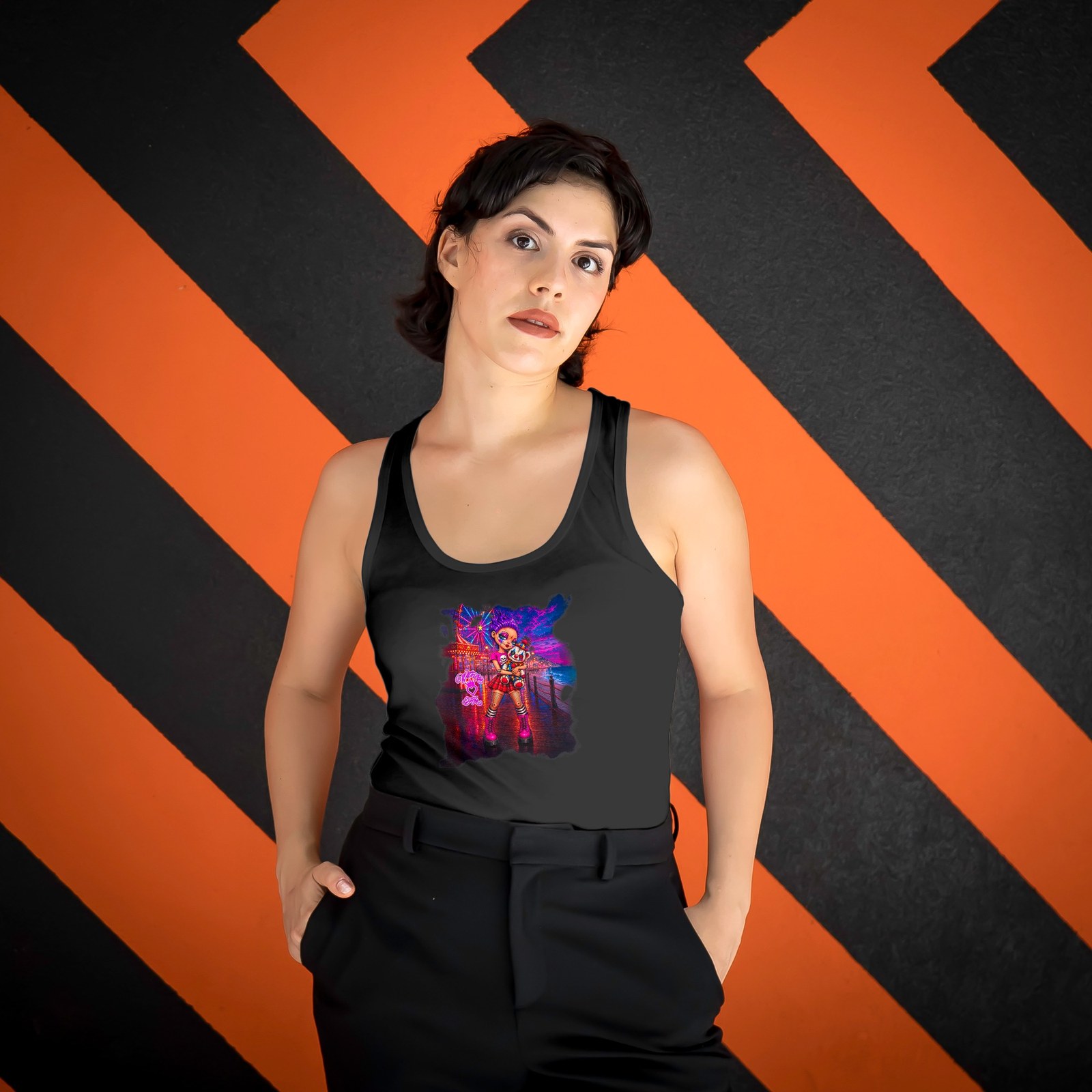Witness Her — Carnival Clown Bear Women’s Micro-Rib Tank — Black