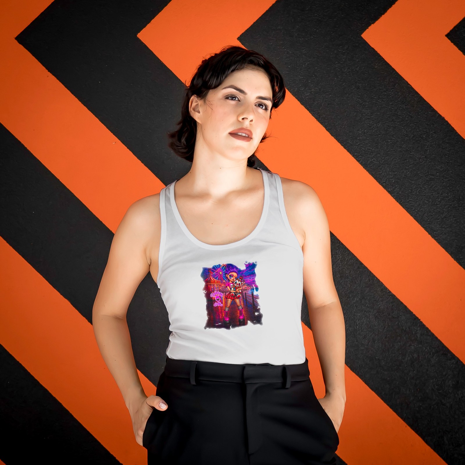 Witness Her — Carnival Clown Bear Women’s Micro-Rib Tank — Black