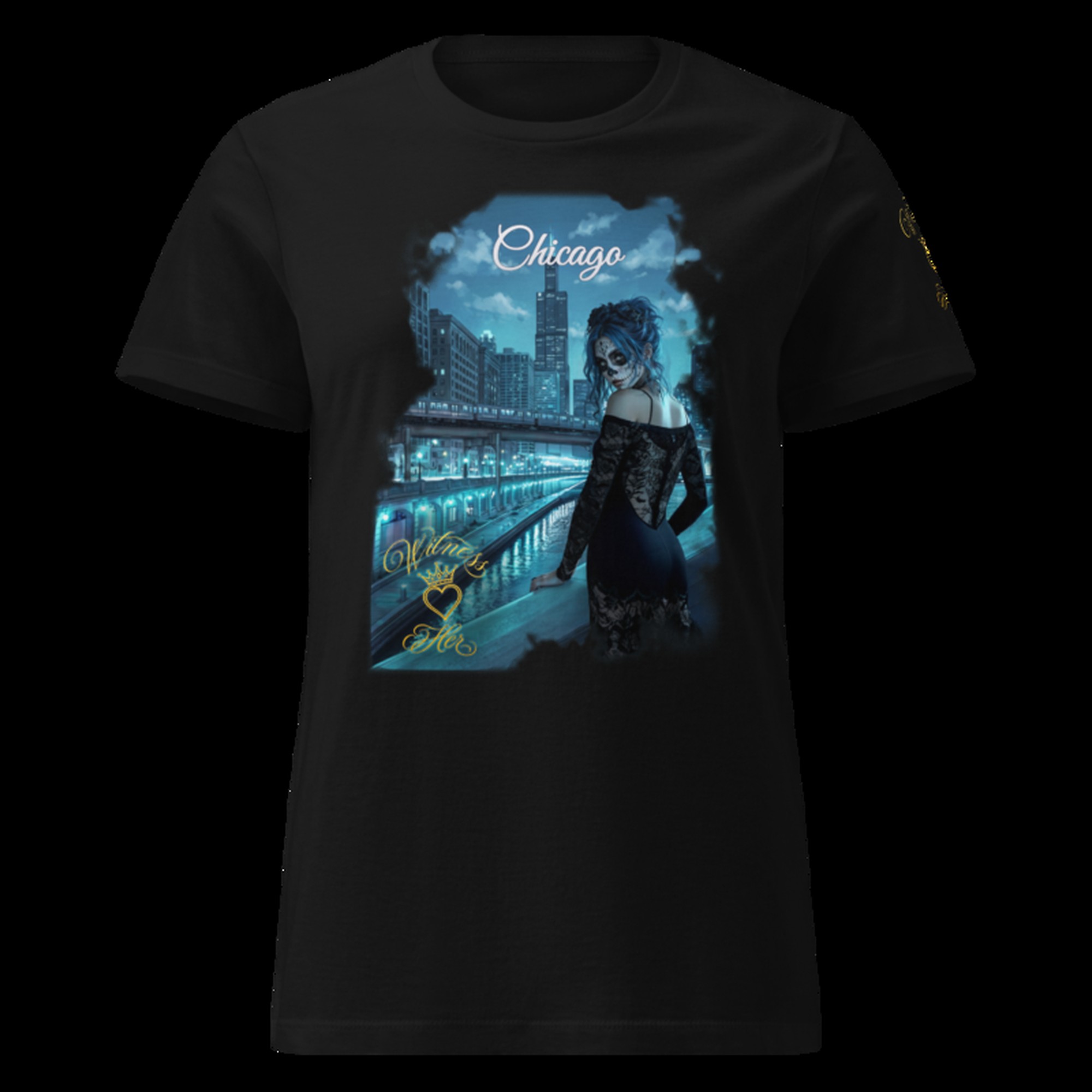 Witness Her — Chicago Firefly Sugar Skull Women’s Tee — Black