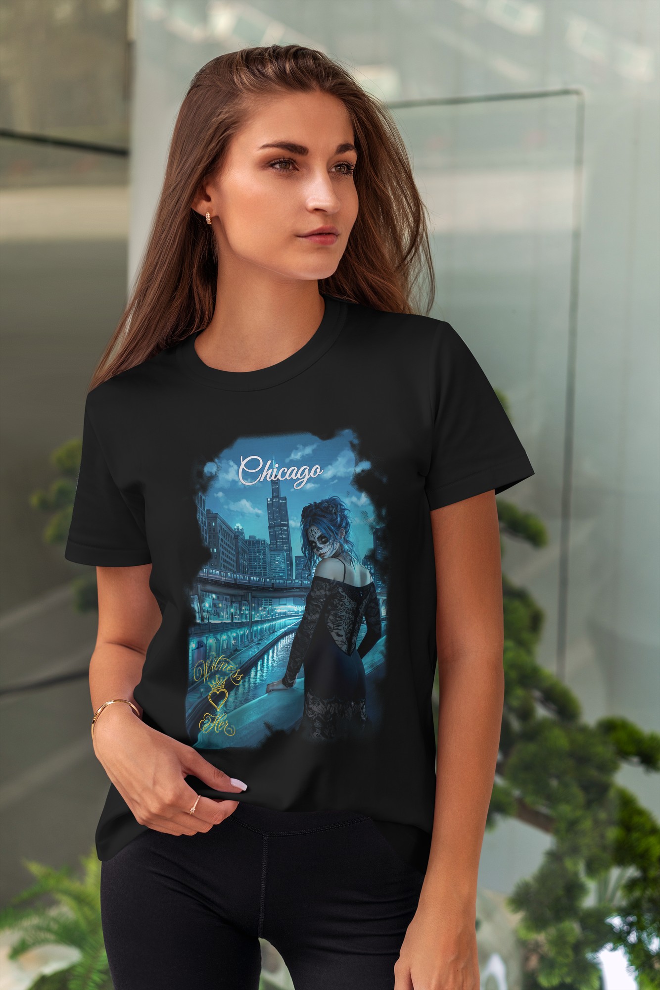 Witness Her — Chicago Firefly Sugar Skull Women’s Tee — Black