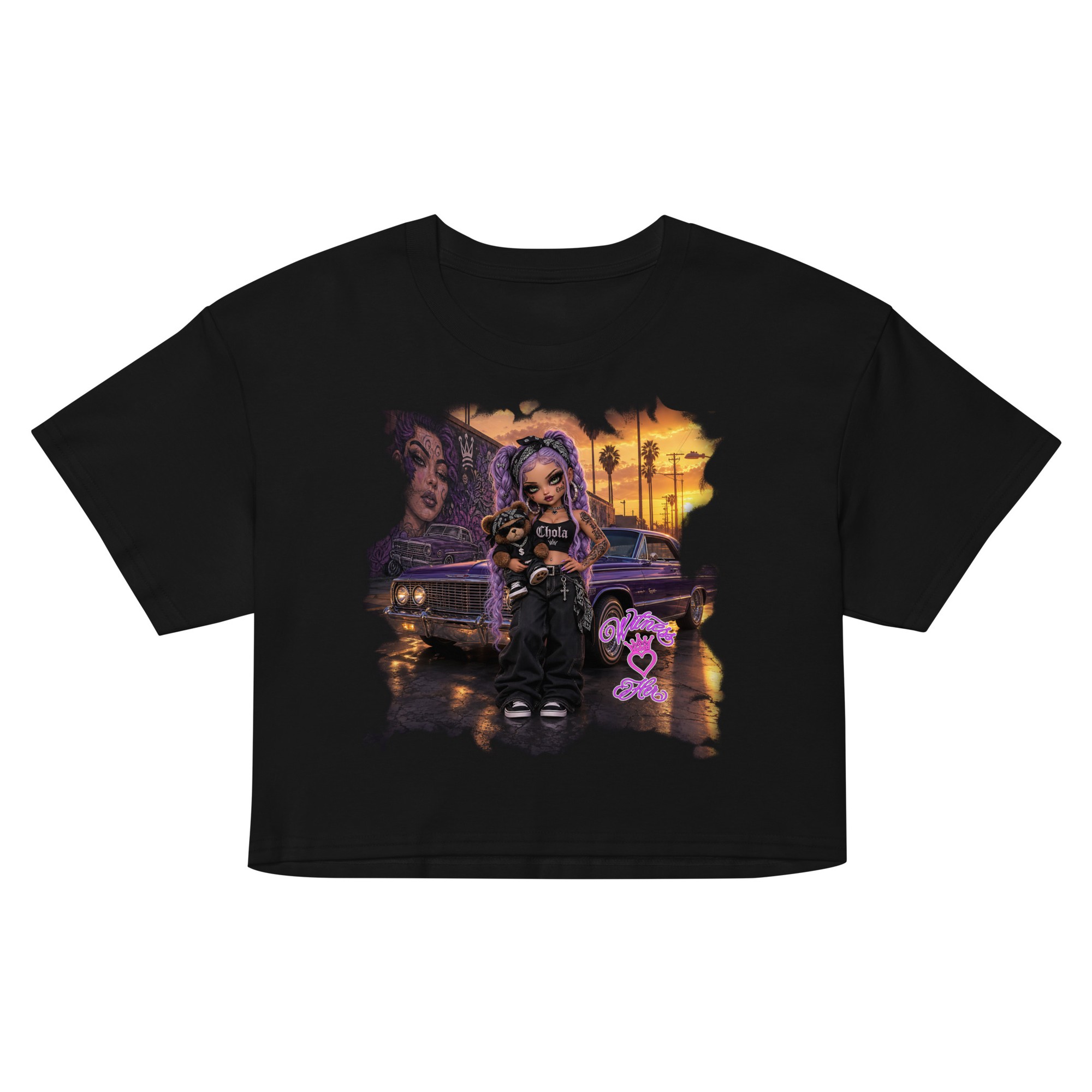 Witness Her — Chola Lowrider Women’s Crop Tee — Black