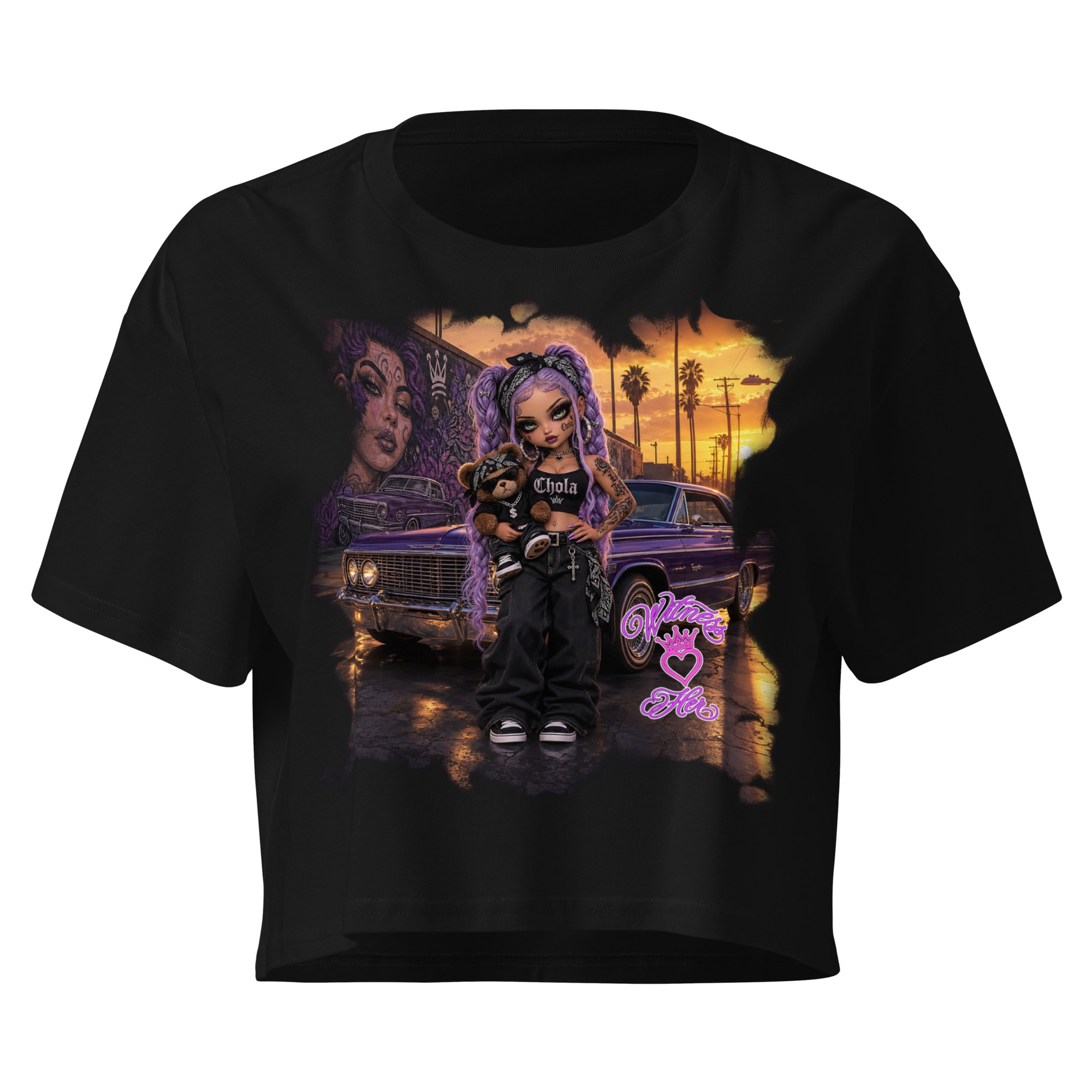 Witness Her — Chola Lowrider Women’s Crop Tee — Black
