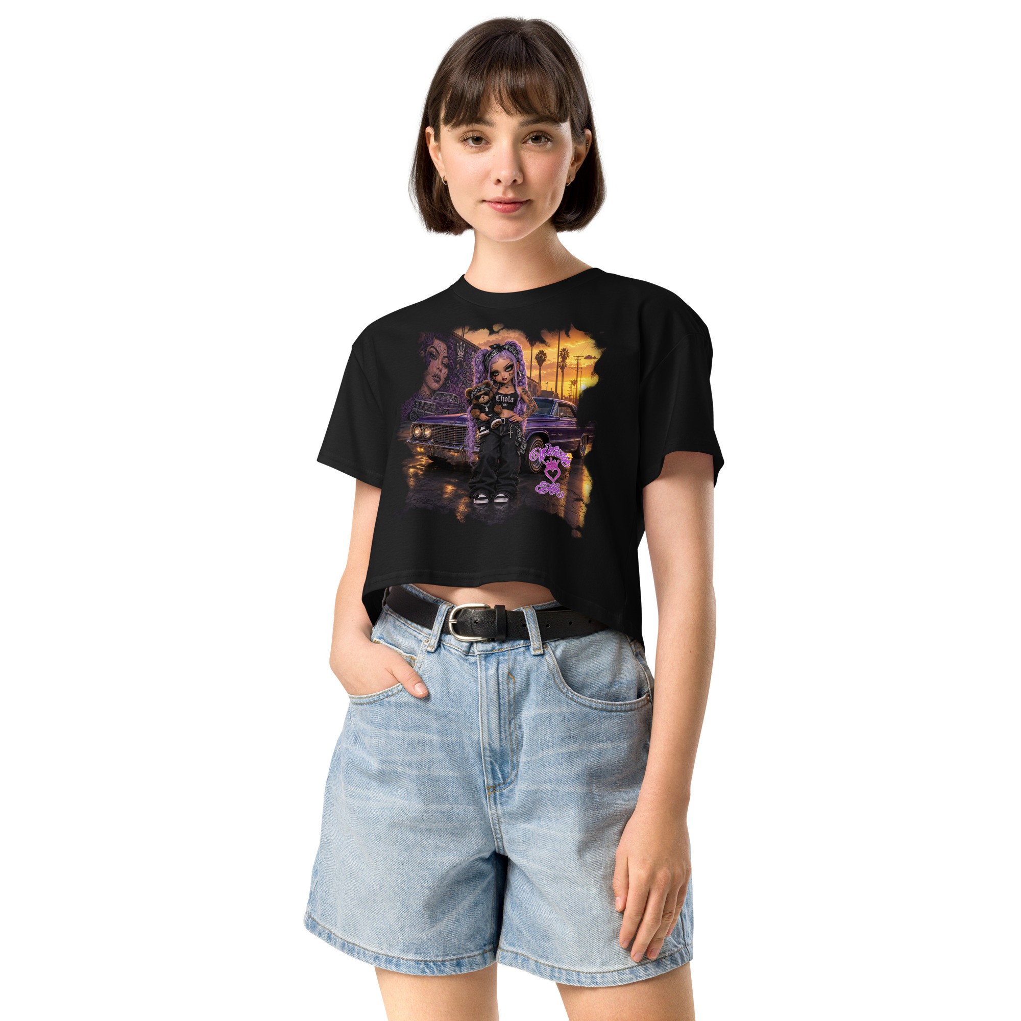 Witness Her — Chola Lowrider Women’s Crop Tee — Black