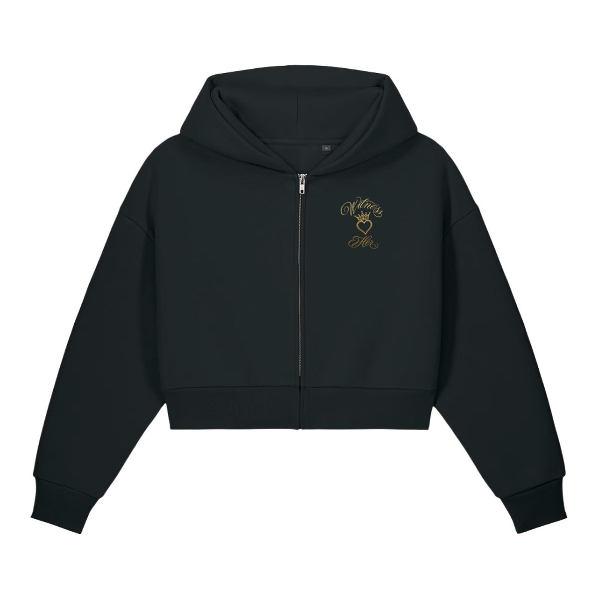 Witness Her — Cropped Zip Hoodie (Black) — Black / Gold