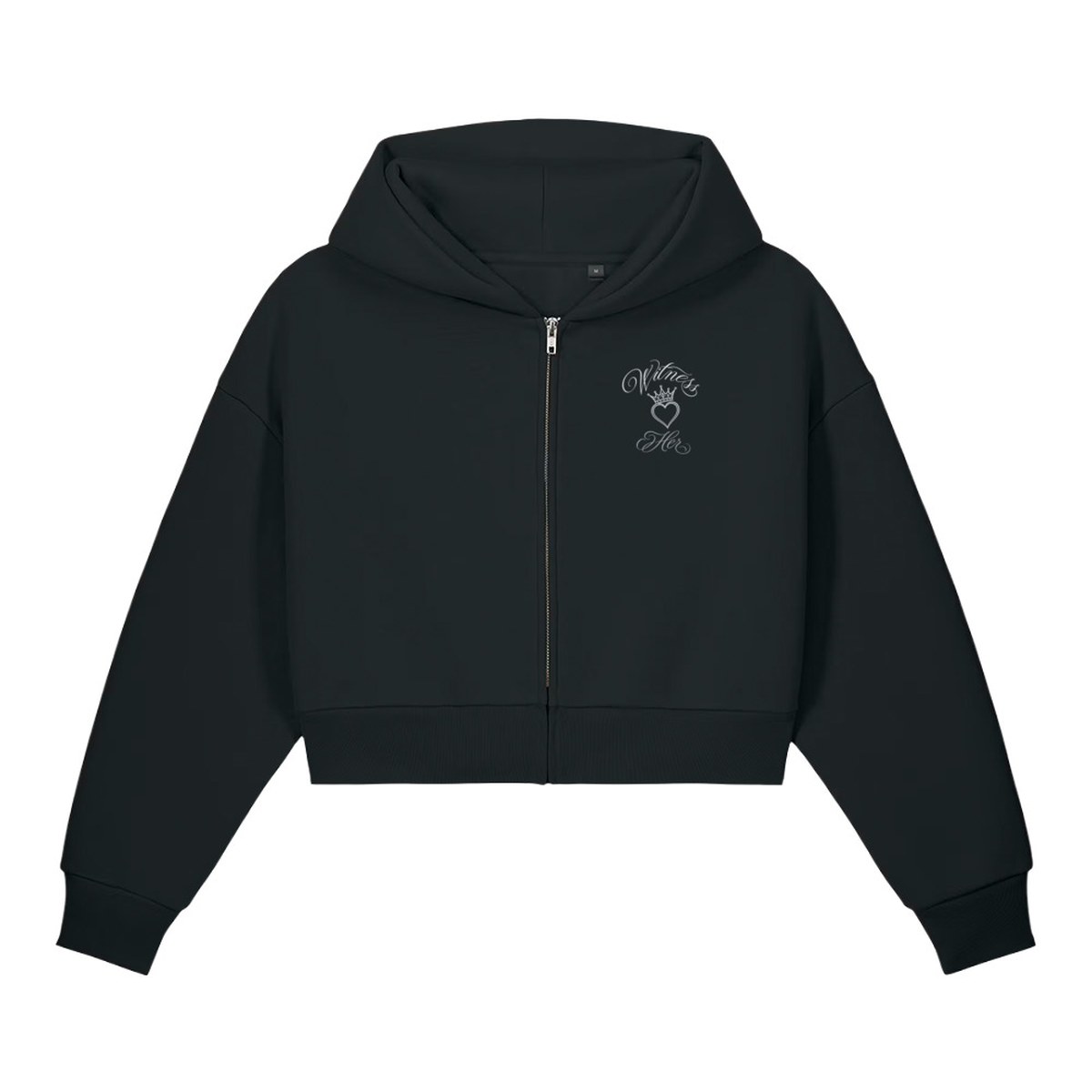 Witness Her — Cropped Zip Hoodie (Black) — Black / Silver