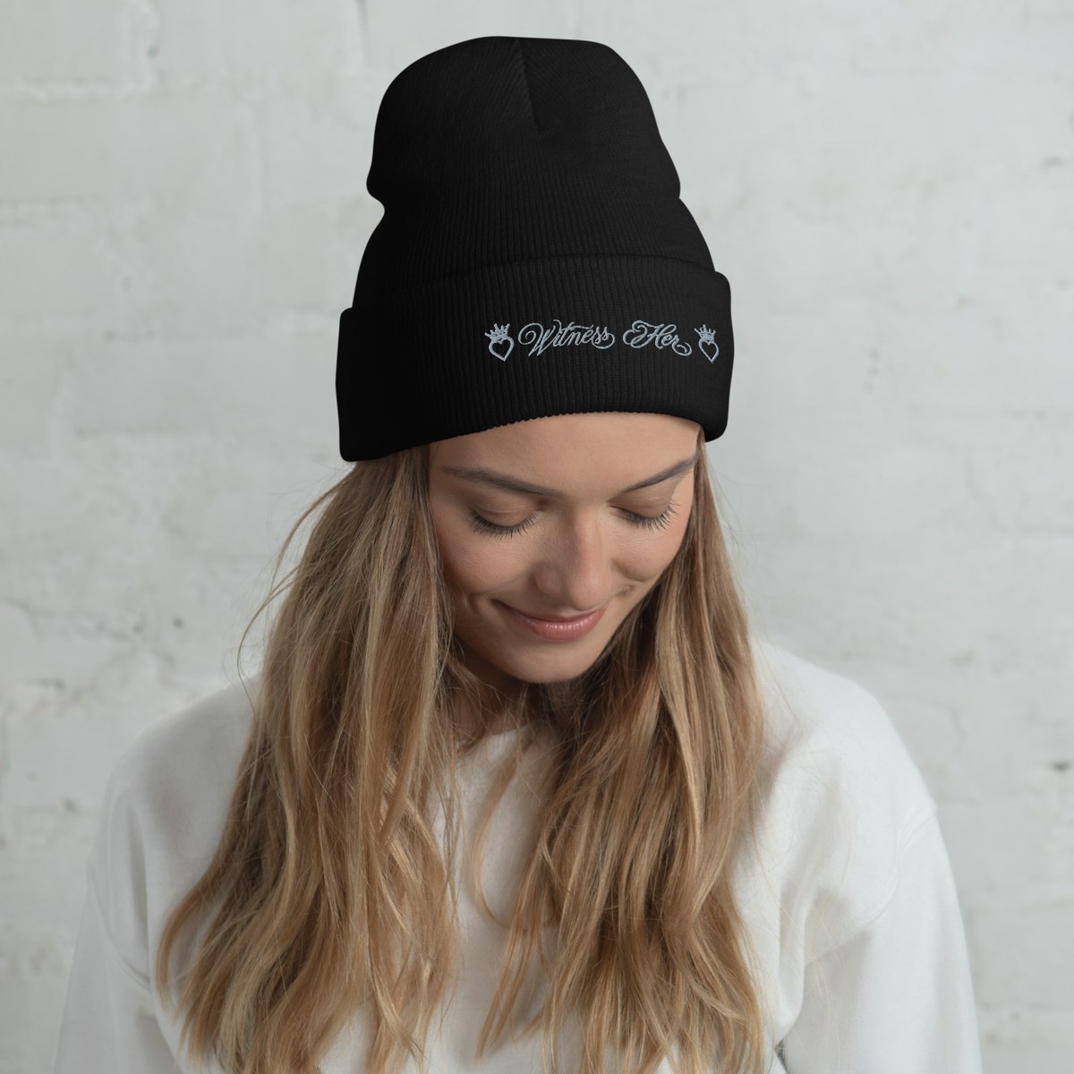 Witness Her — Cuffed Beanie (Black) — Black / Silver