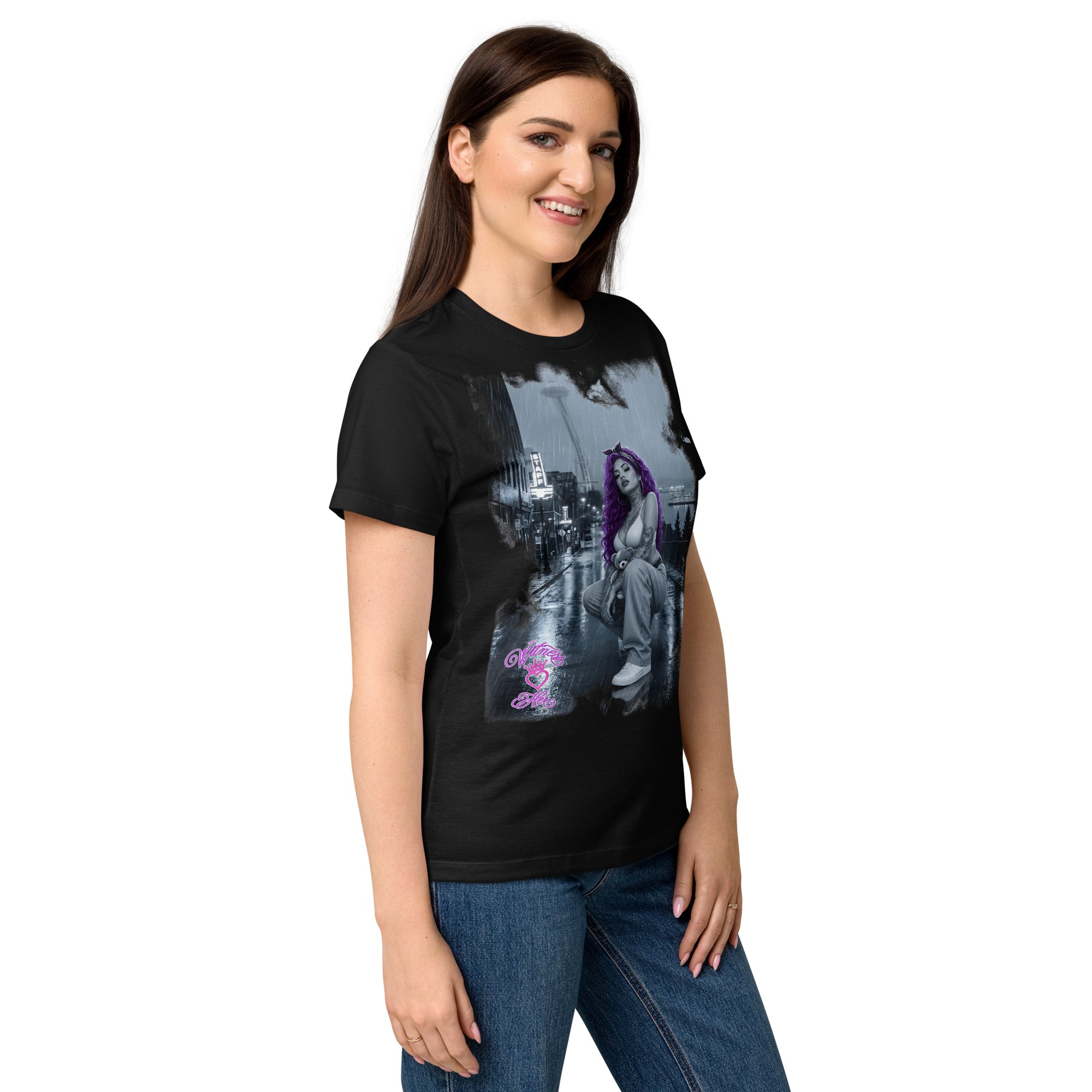 Witness Her — Seattle Rain Chola Women’s Jersey Tee — Black