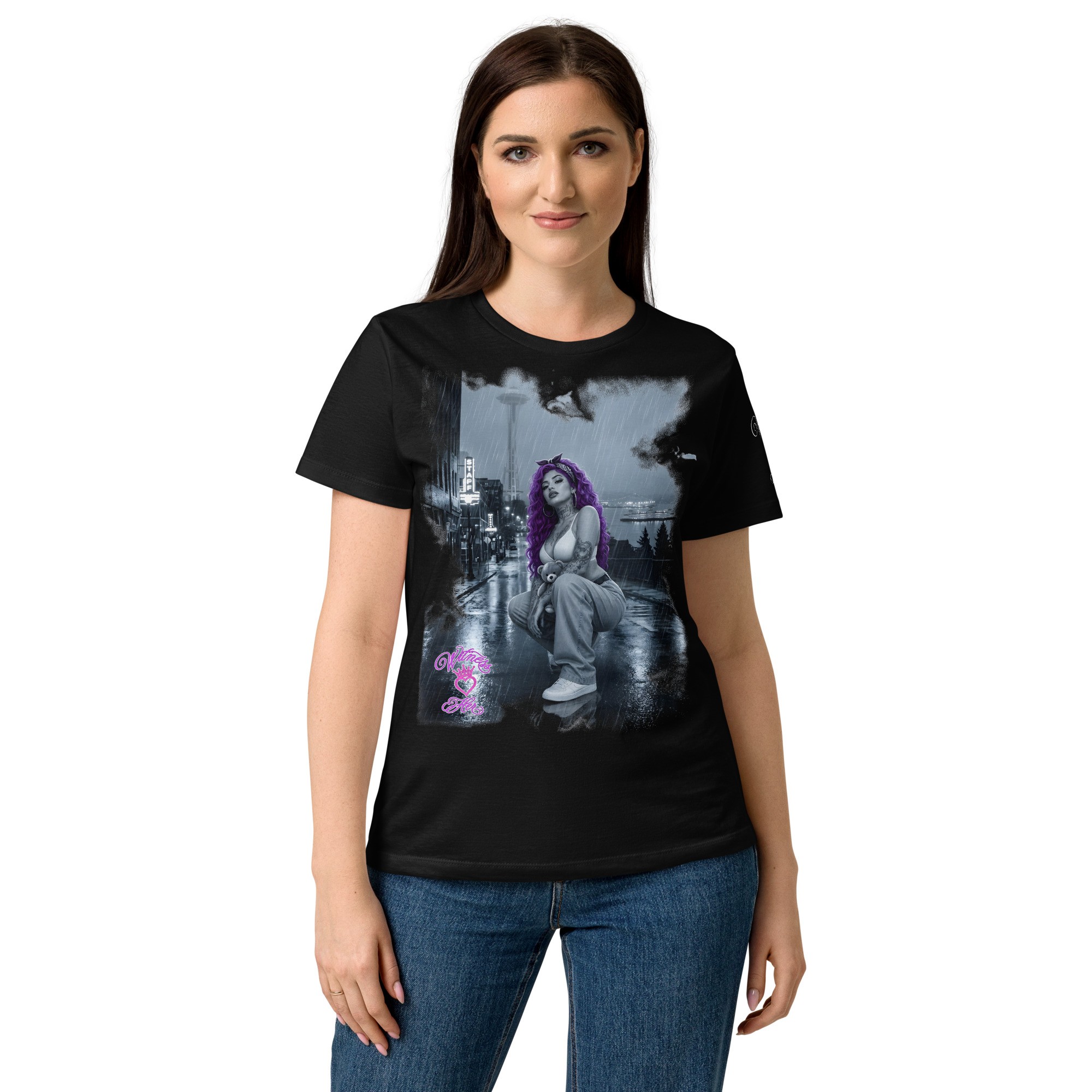 Witness Her — Seattle Rain Chola Women’s Jersey Tee — Black