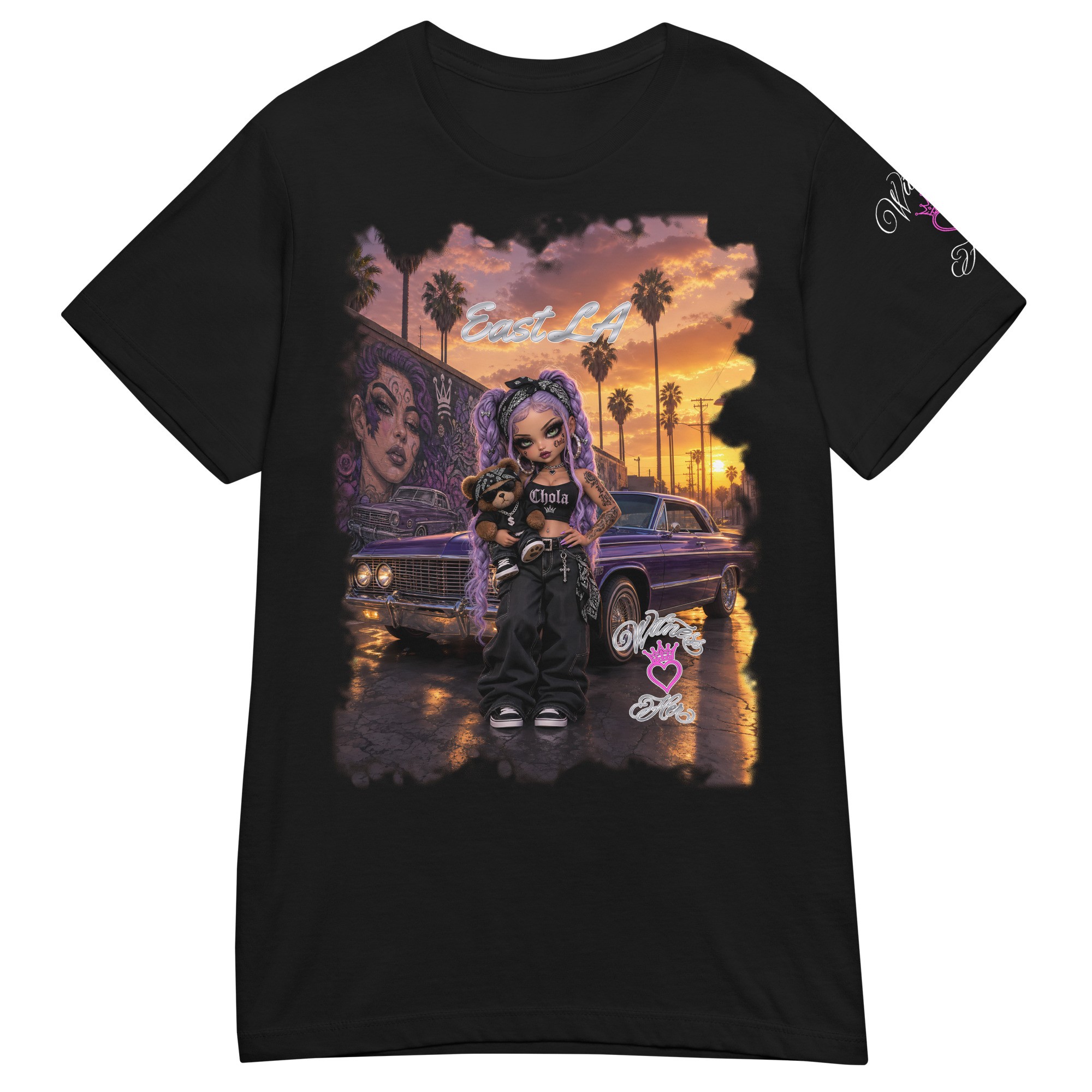 Witness Her — East LA Mural Sunset Chola Women’s Tee — Black