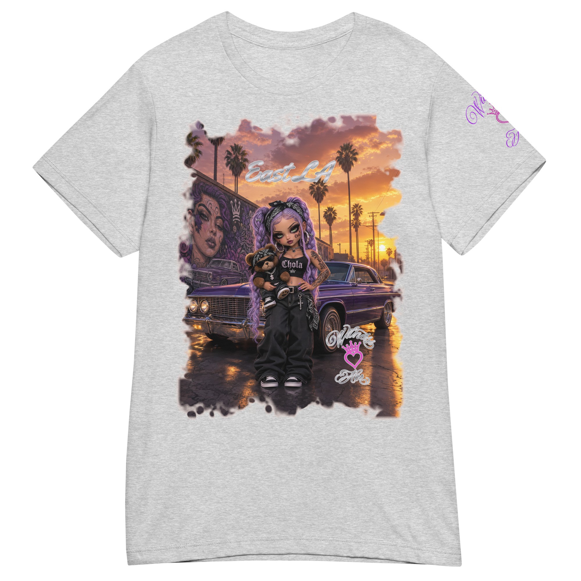 Witness Her — East LA Mural Sunset Chola Women’s Tee — Sport Grey