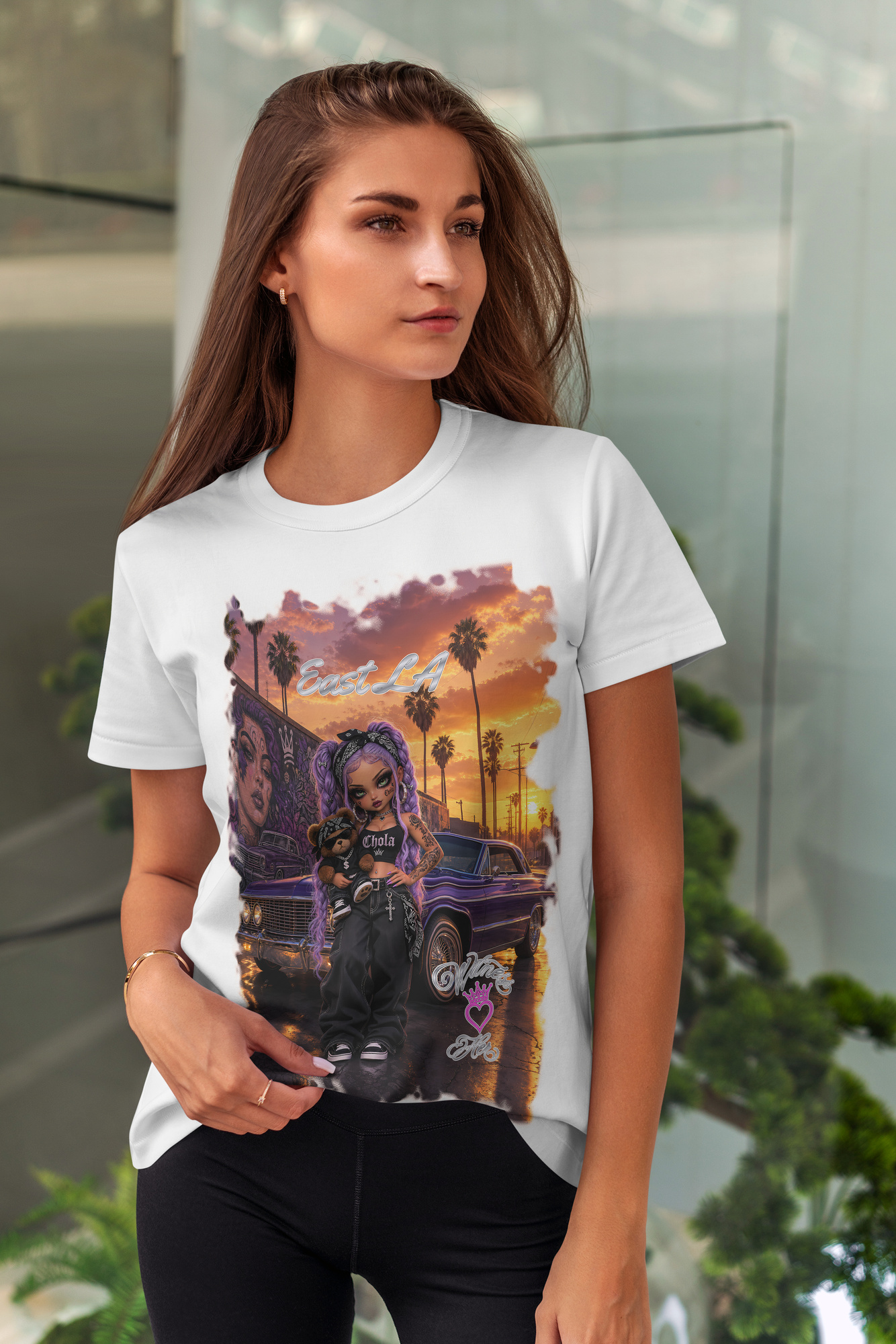 Witness Her — East LA Mural Sunset Chola Women’s Tee — White