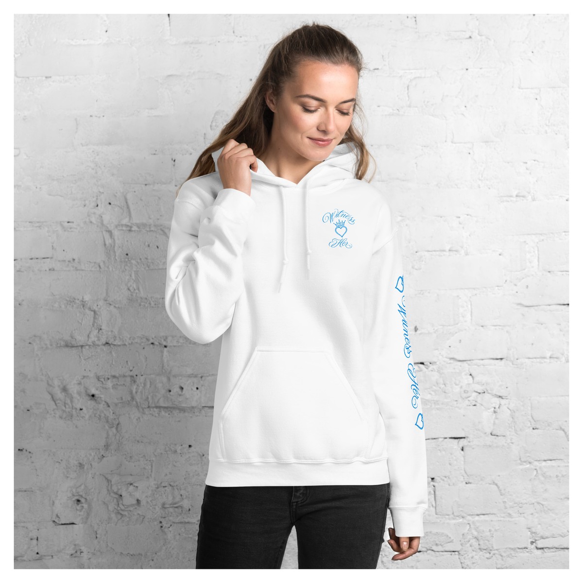 Witness Her — Praying Sugar Skull Hoodie (Black) — White / Blue Hair