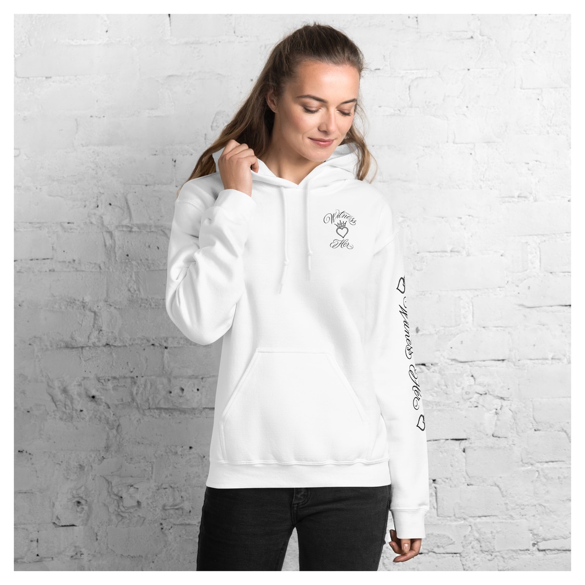 Witness Her — Praying Sugar Skull Hoodie (Black) — White / Plain Black & White