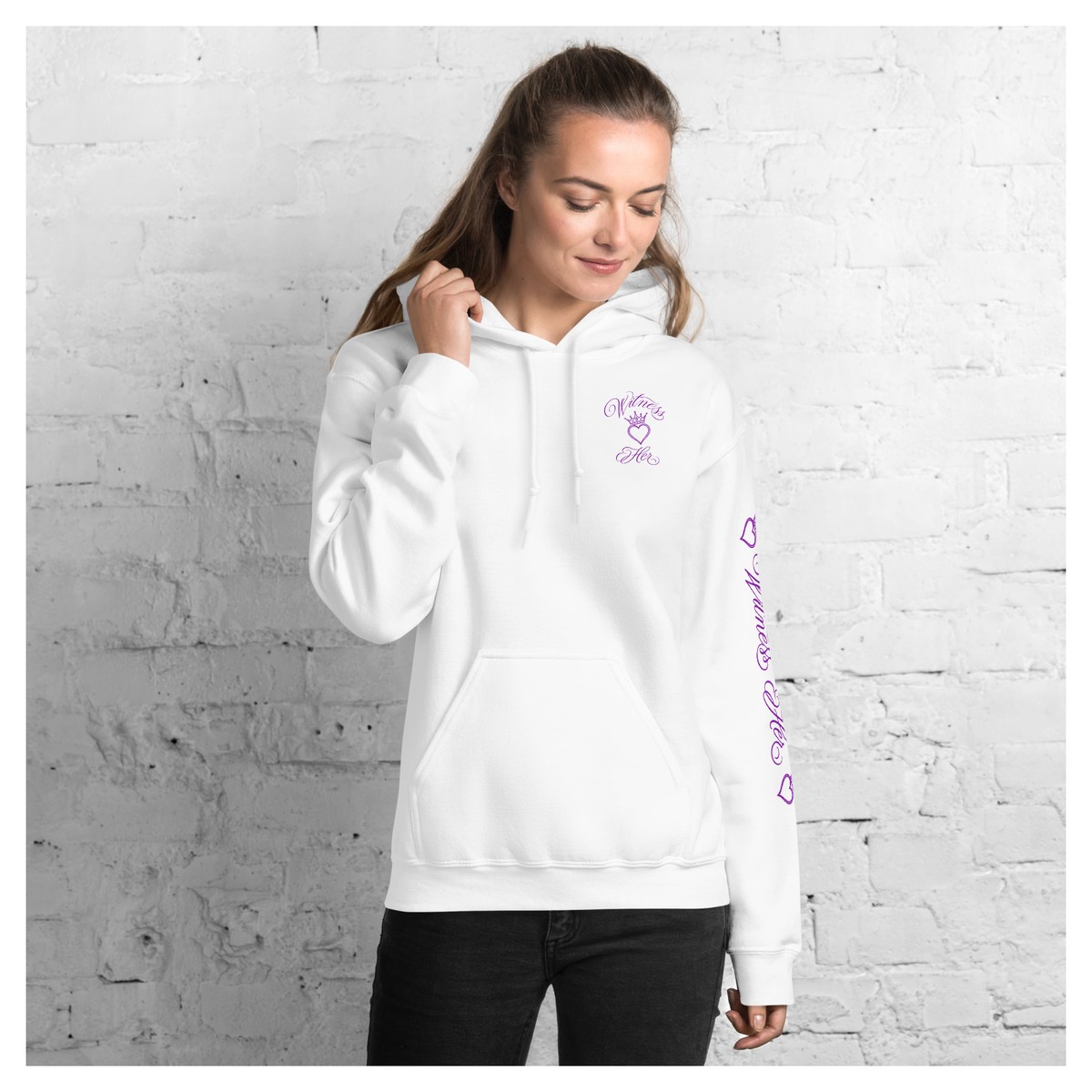 Witness Her — Praying Sugar Skull Hoodie (Black) — White / Purple Hair
