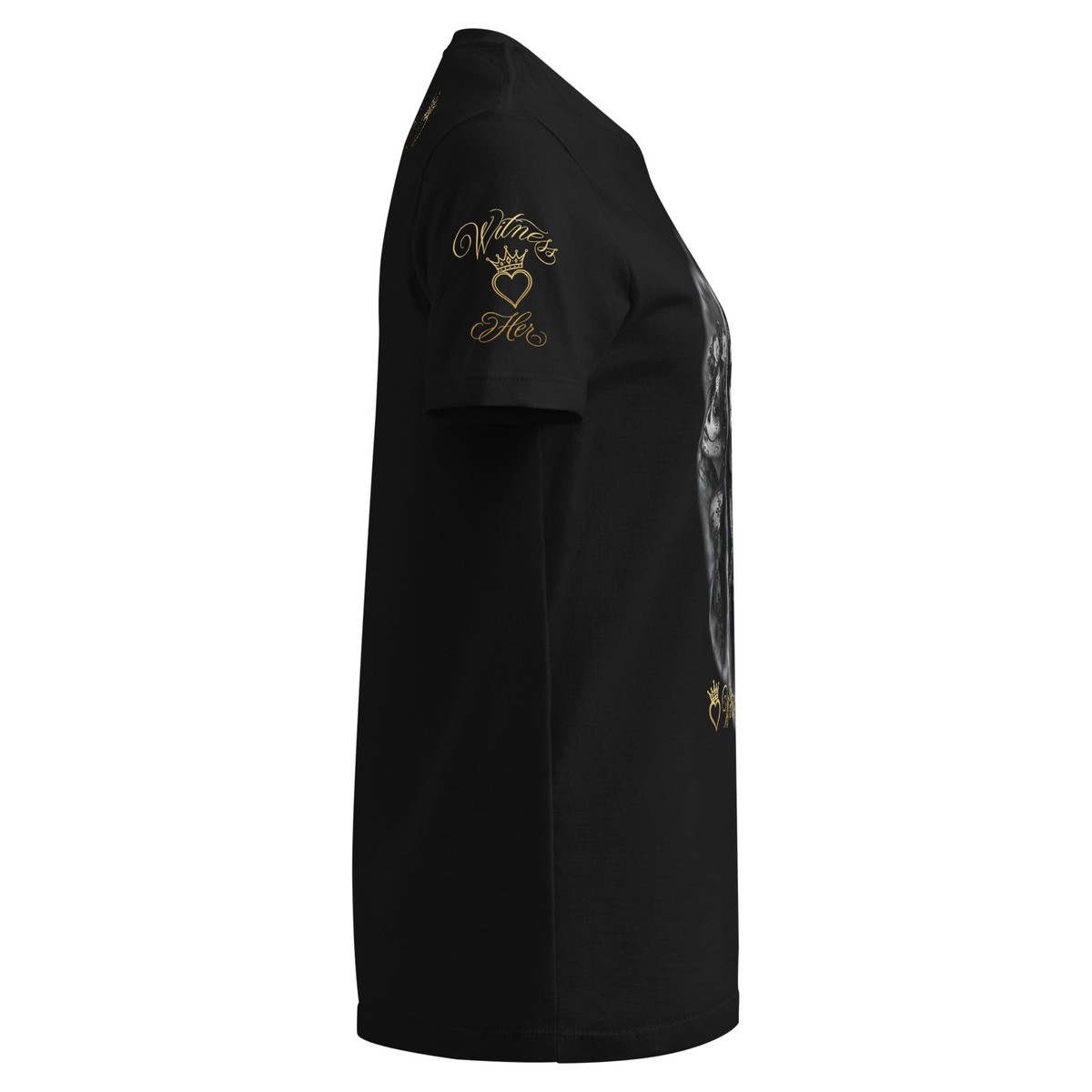 Witness Her — Praying Women’s Tee (Black) — Black / Gold