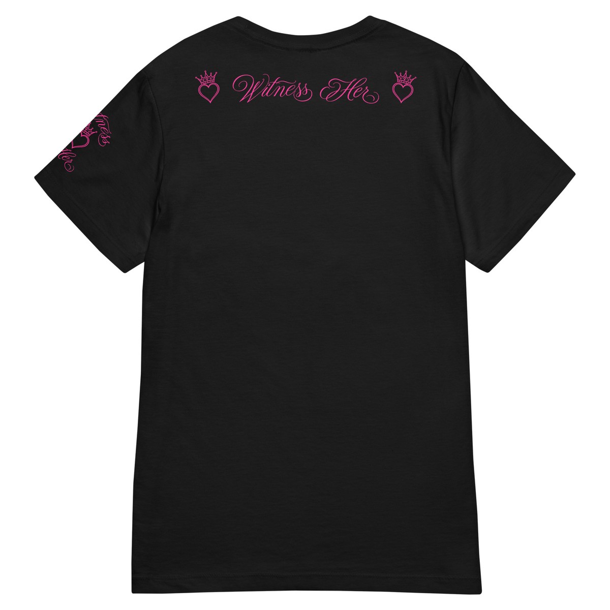 Witness Her — Praying Women’s Tee (Black) — Black / Neon Pink