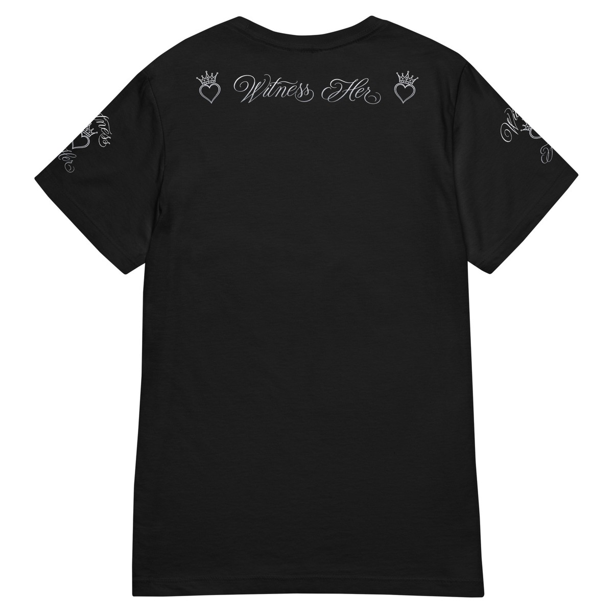 Witness Her — Praying Women’s Tee (Black) — Black / Silver