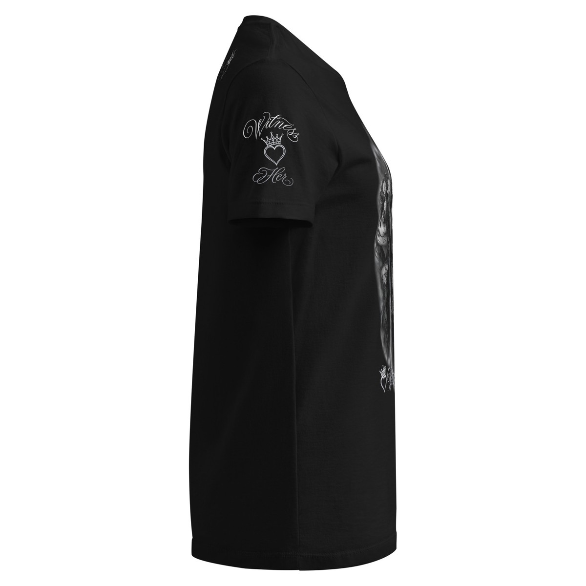 Witness Her — Praying Women’s Tee (Black) — Black / Silver