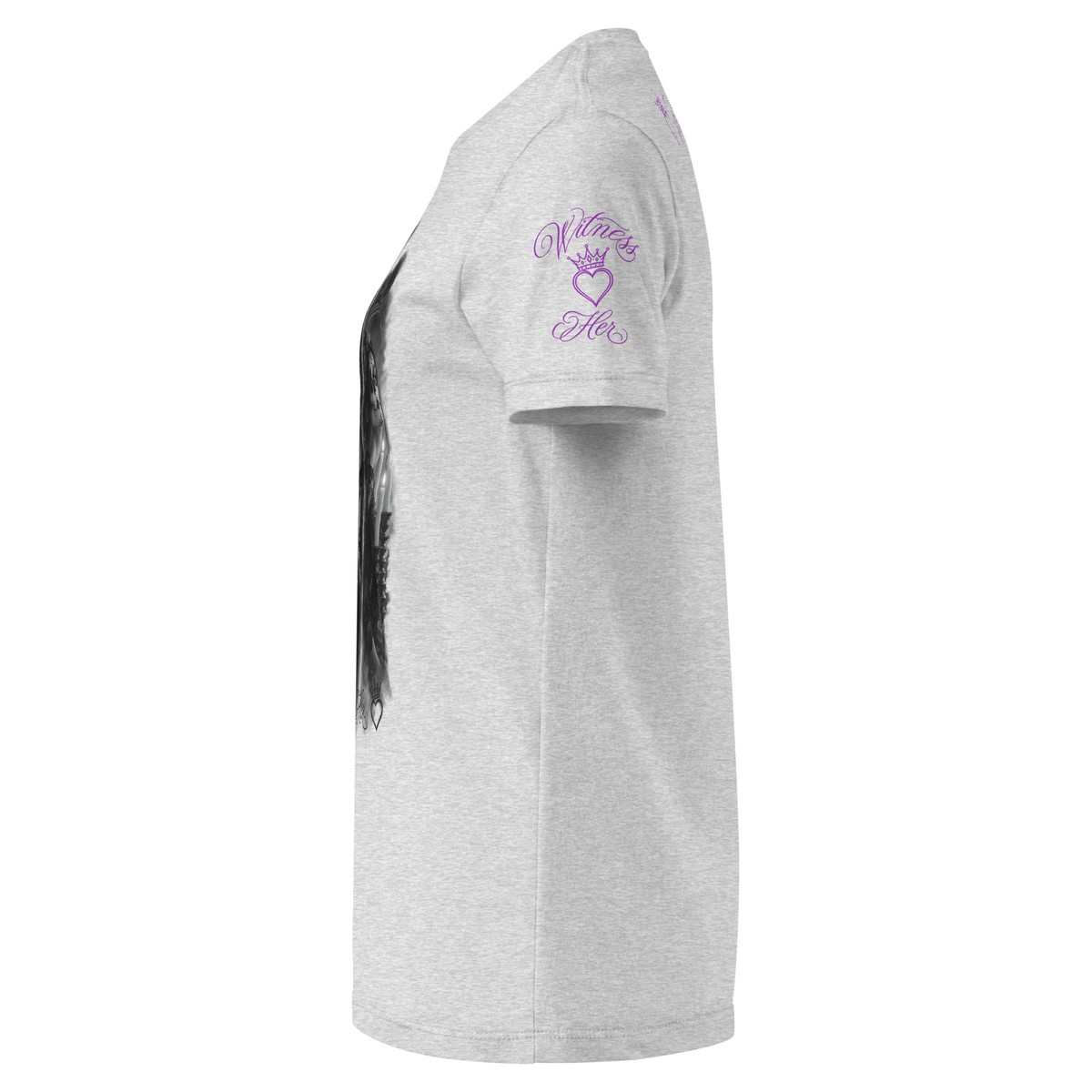 Witness Her — Praying Women’s Tee (Black) — Sport Grey / Purple