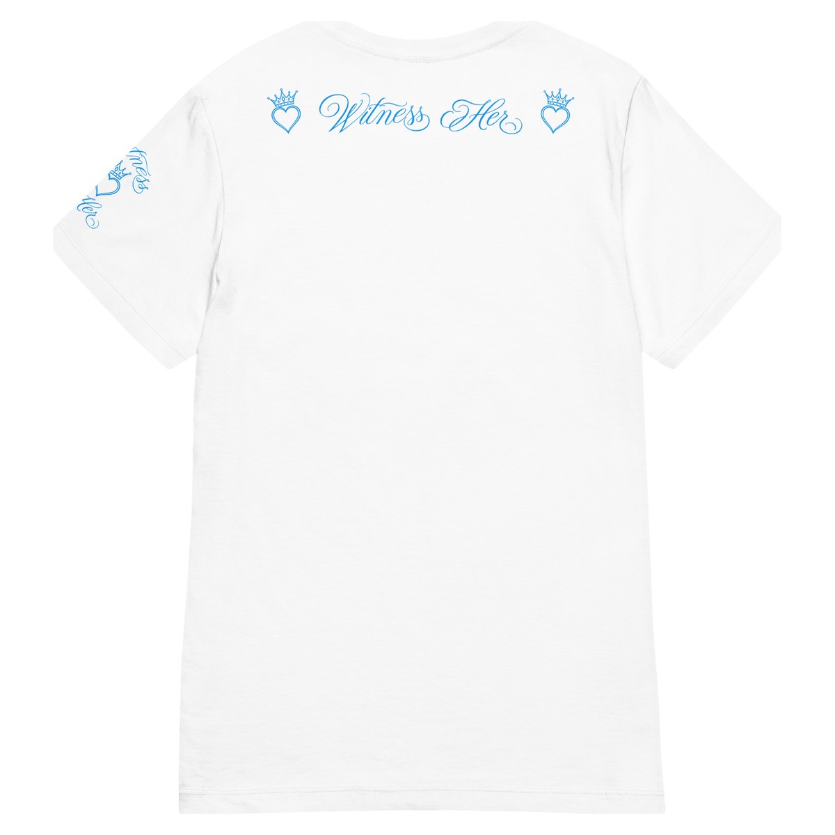 Witness Her — Praying Women’s Tee (Black) — White / Blue
