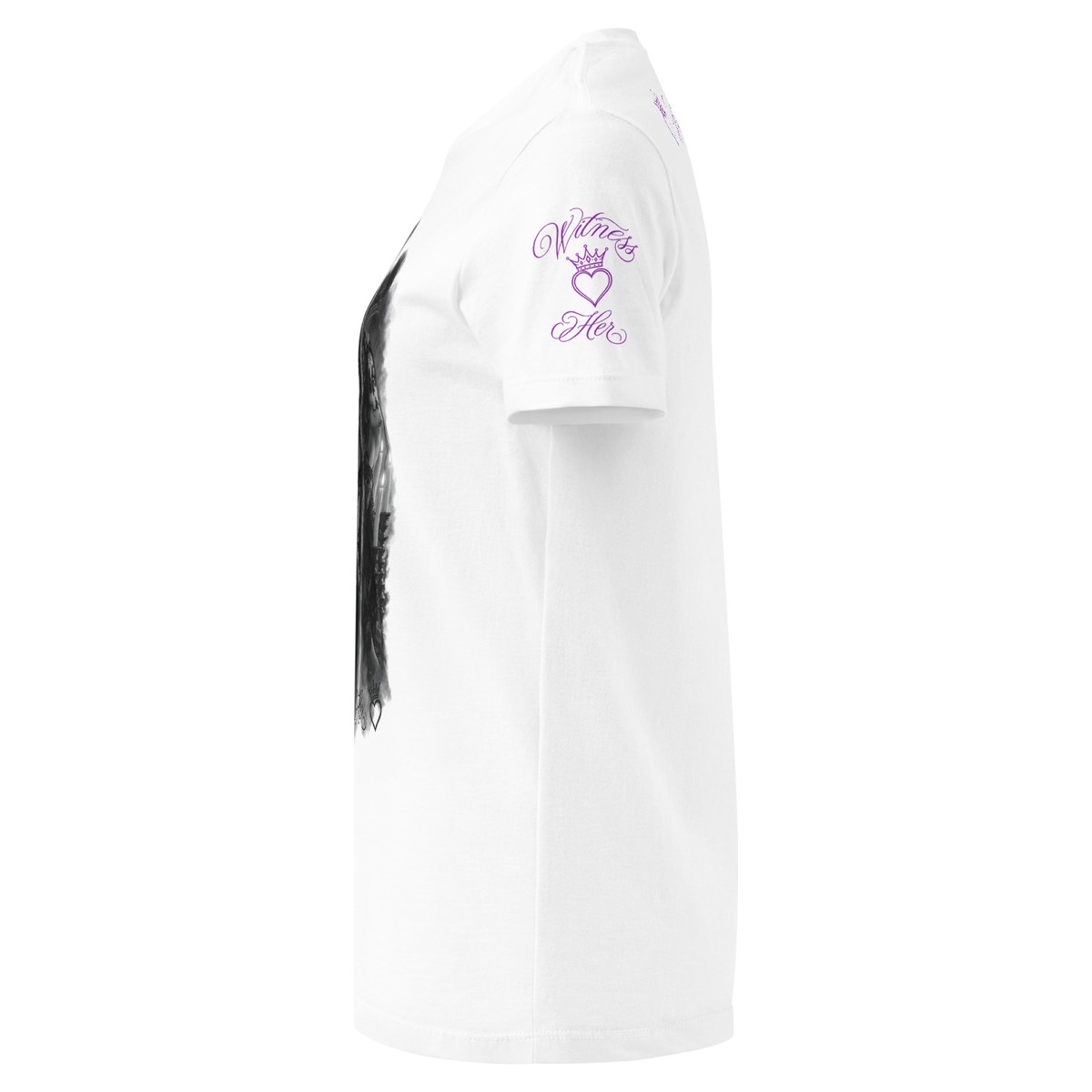 Witness Her — Praying Women’s Tee (Black) — White / Purple