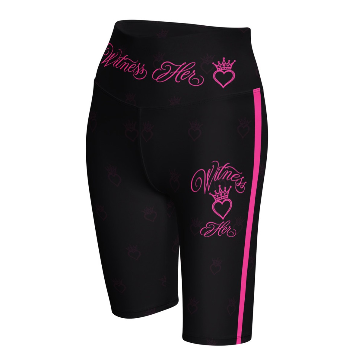 Witness Her Running Biker Shorts — Black / Neon Pink