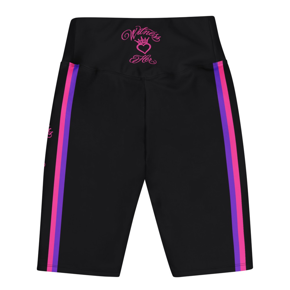 Witness Her Running Biker Shorts — Black / Neon Pink Clean Stripe