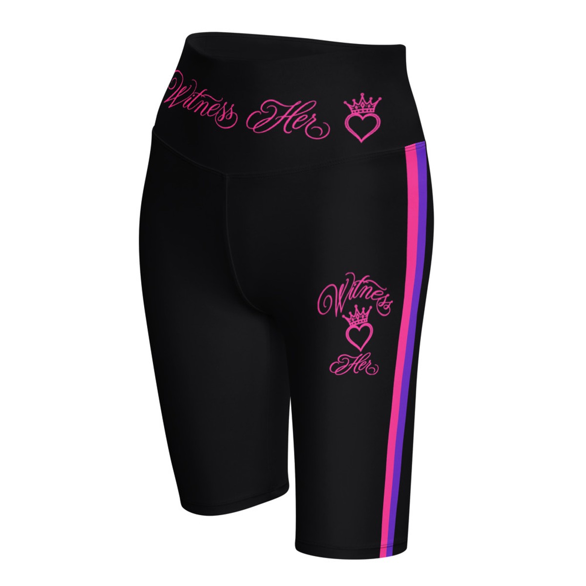 Witness Her Running Biker Shorts — Black / Neon Pink Clean Stripe