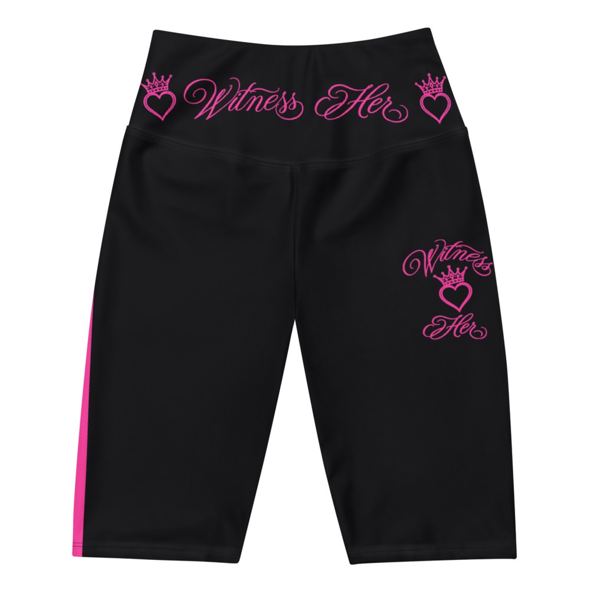 Witness Her Running Biker Shorts — Black / Neon Pink Clean Stripe