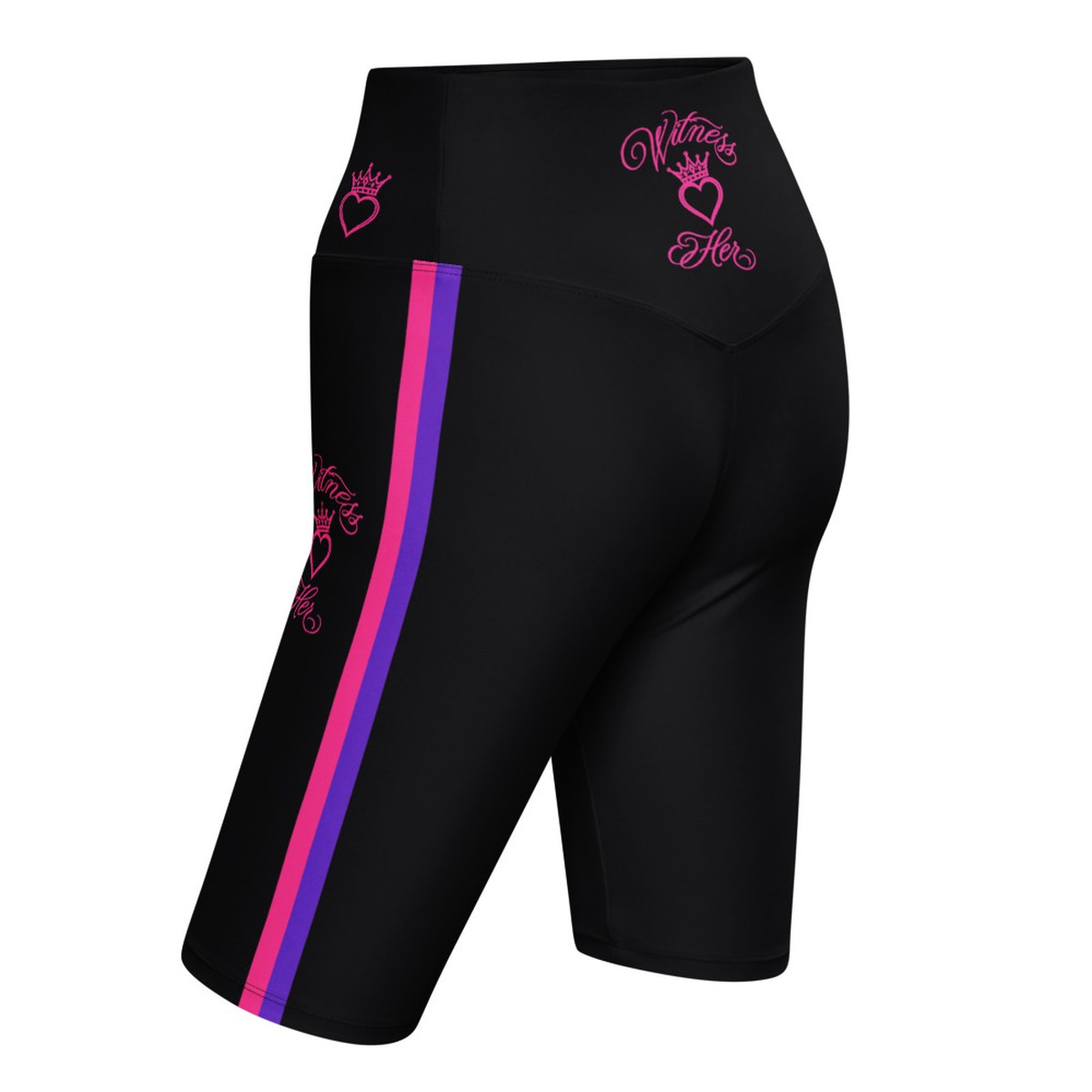Witness Her Running Biker Shorts — Black / Neon Pink Clean Stripe
