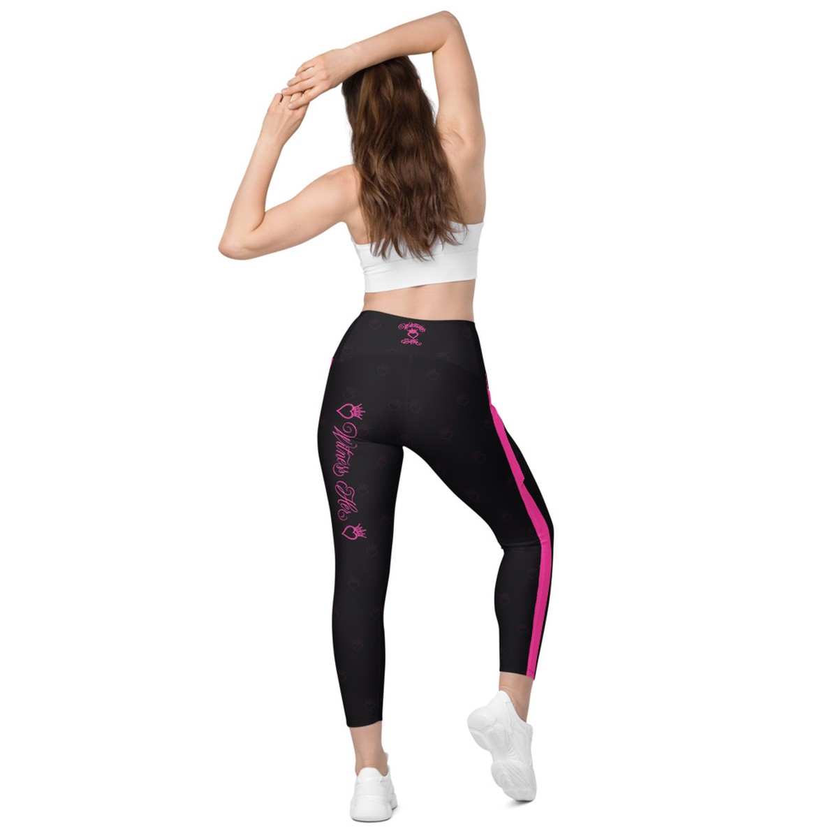Witness Her Running Leggings with Pockets — Black / Neon Pink