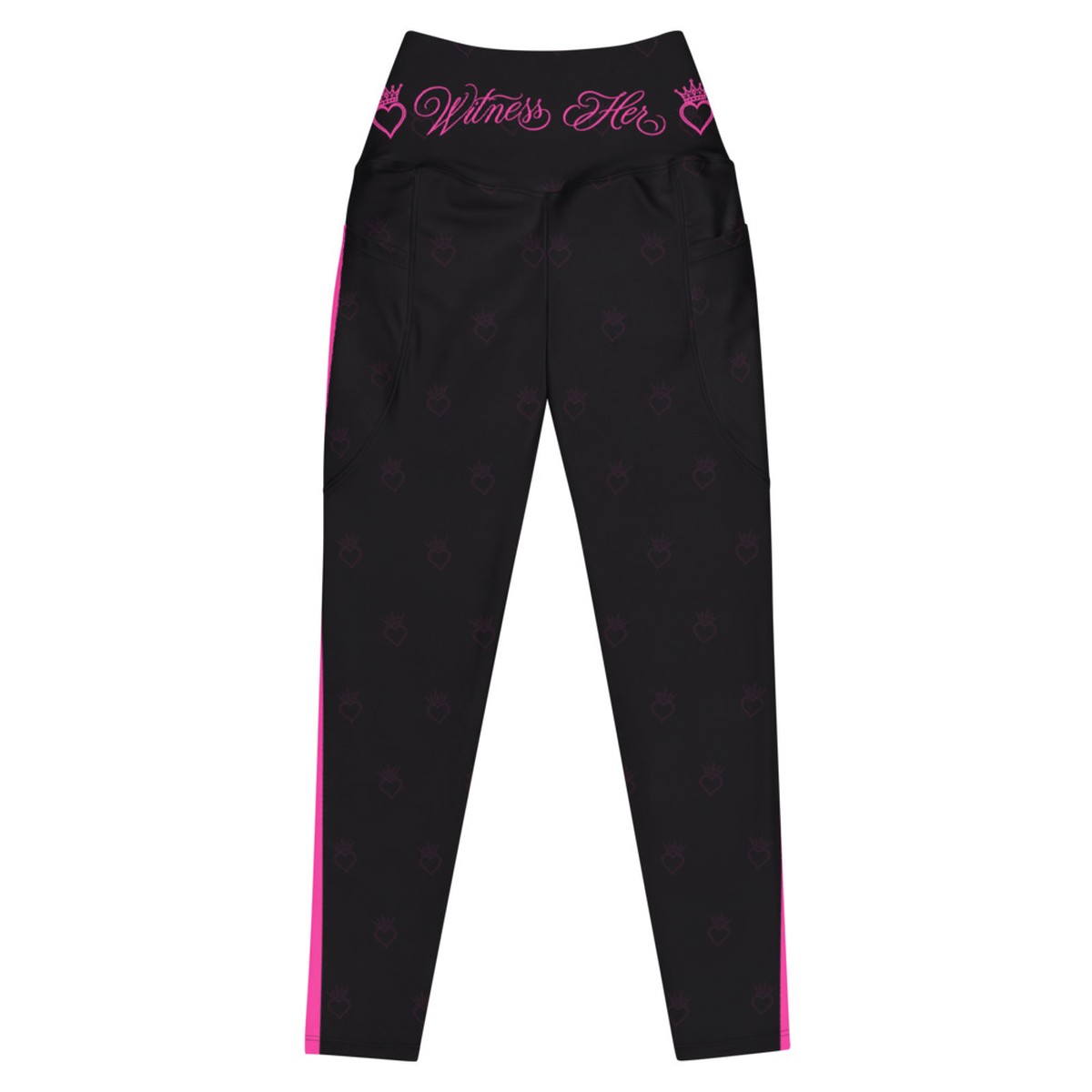 Witness Her Running Leggings with Pockets — Black / Neon Pink
