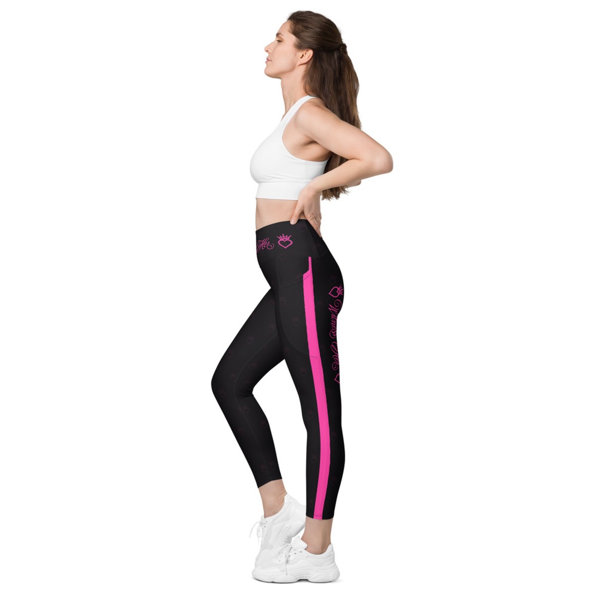 Witness Her Running Leggings with Pockets — Black / Neon Pink