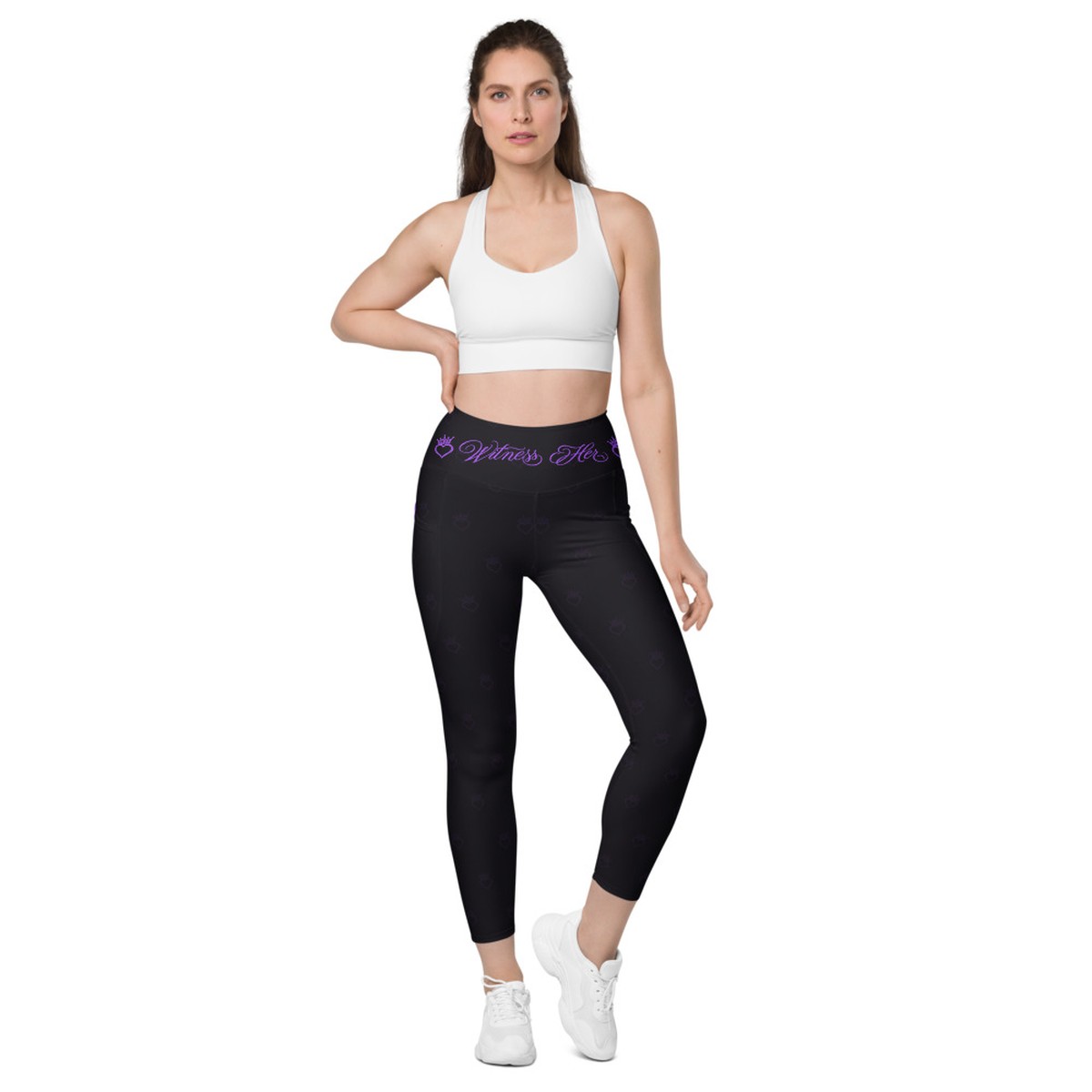 Witness Her Running Leggings with Pockets — Black / Purple